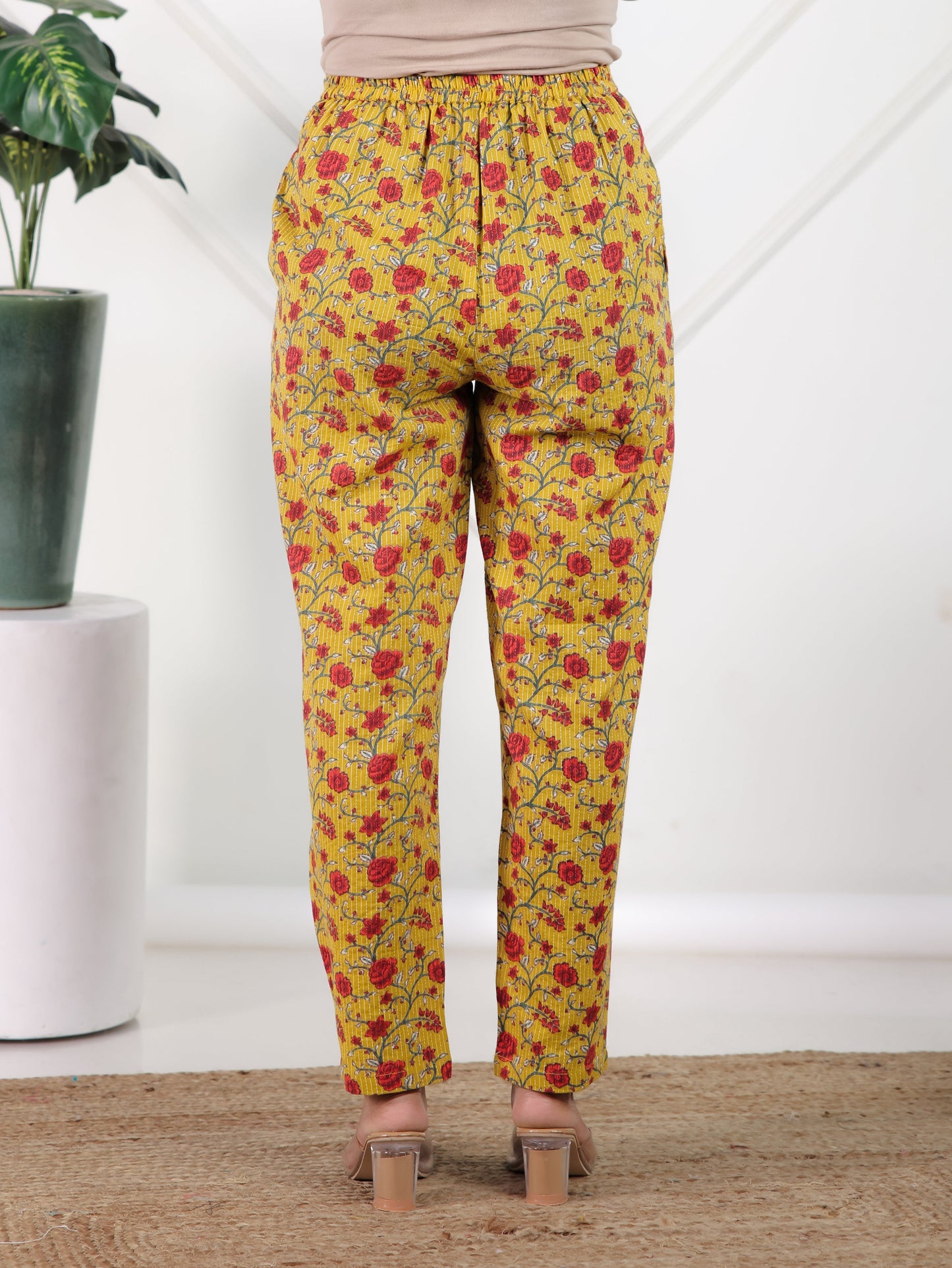 Kantha Cotton Floral A-line Yellow Kurta