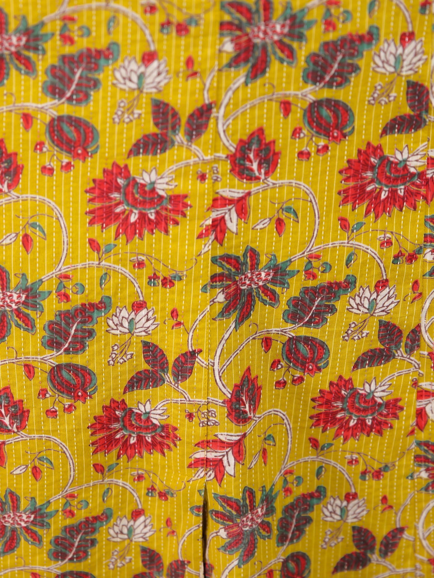 Kantha Cotton Floral A-line Yellow Kurta