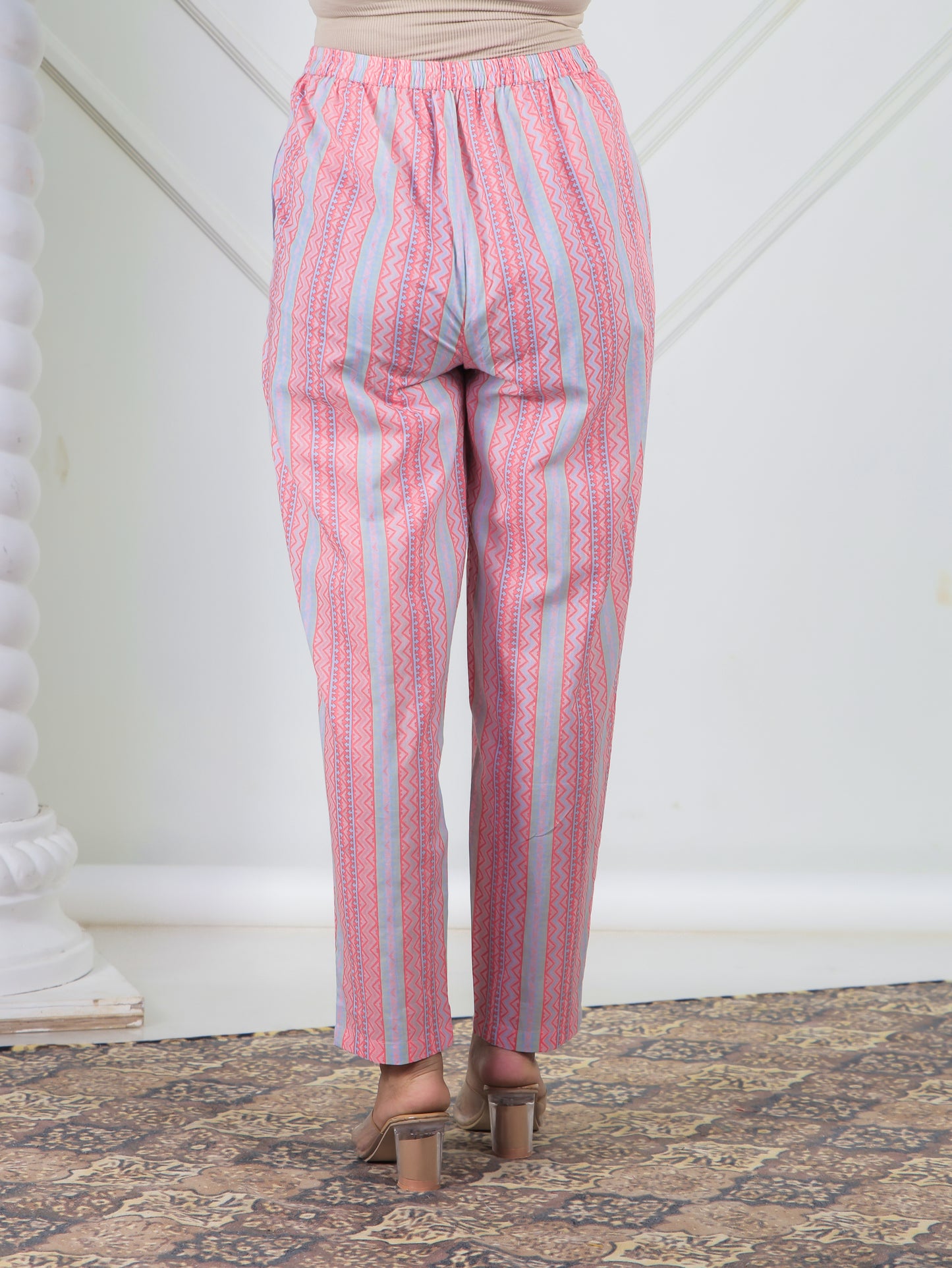 Soft Cotton Striped Peach Tapered Trousers