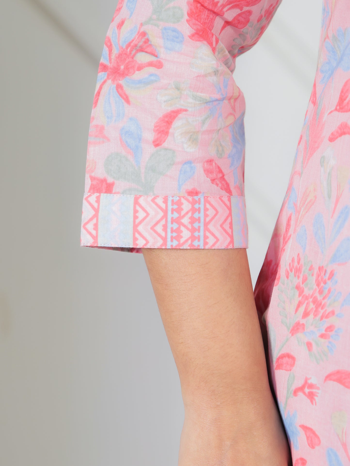 Soft Cotton Floral A-line Peach Kurta