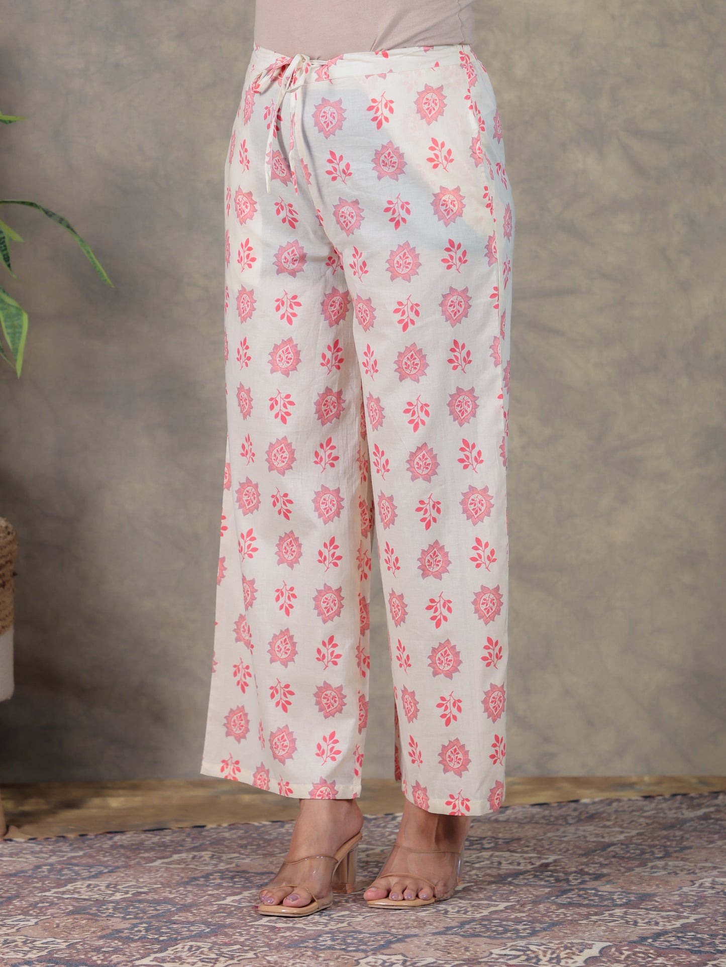 Embroidered Soft Cotton Floral Straight Cream Kurta