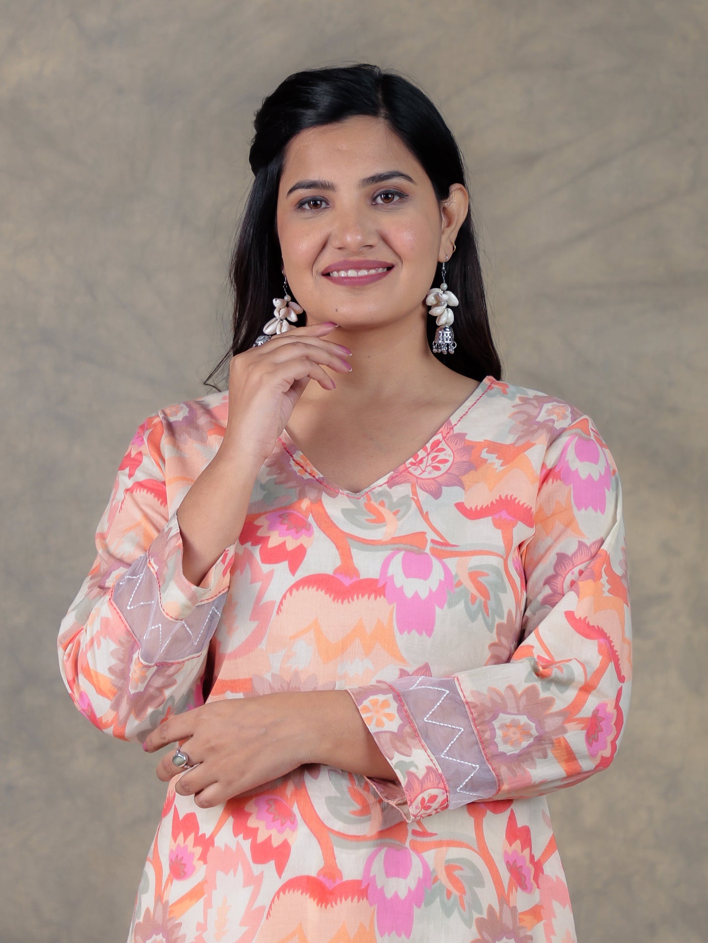Embroidered Soft Cotton Floral Straight Cream Kurta