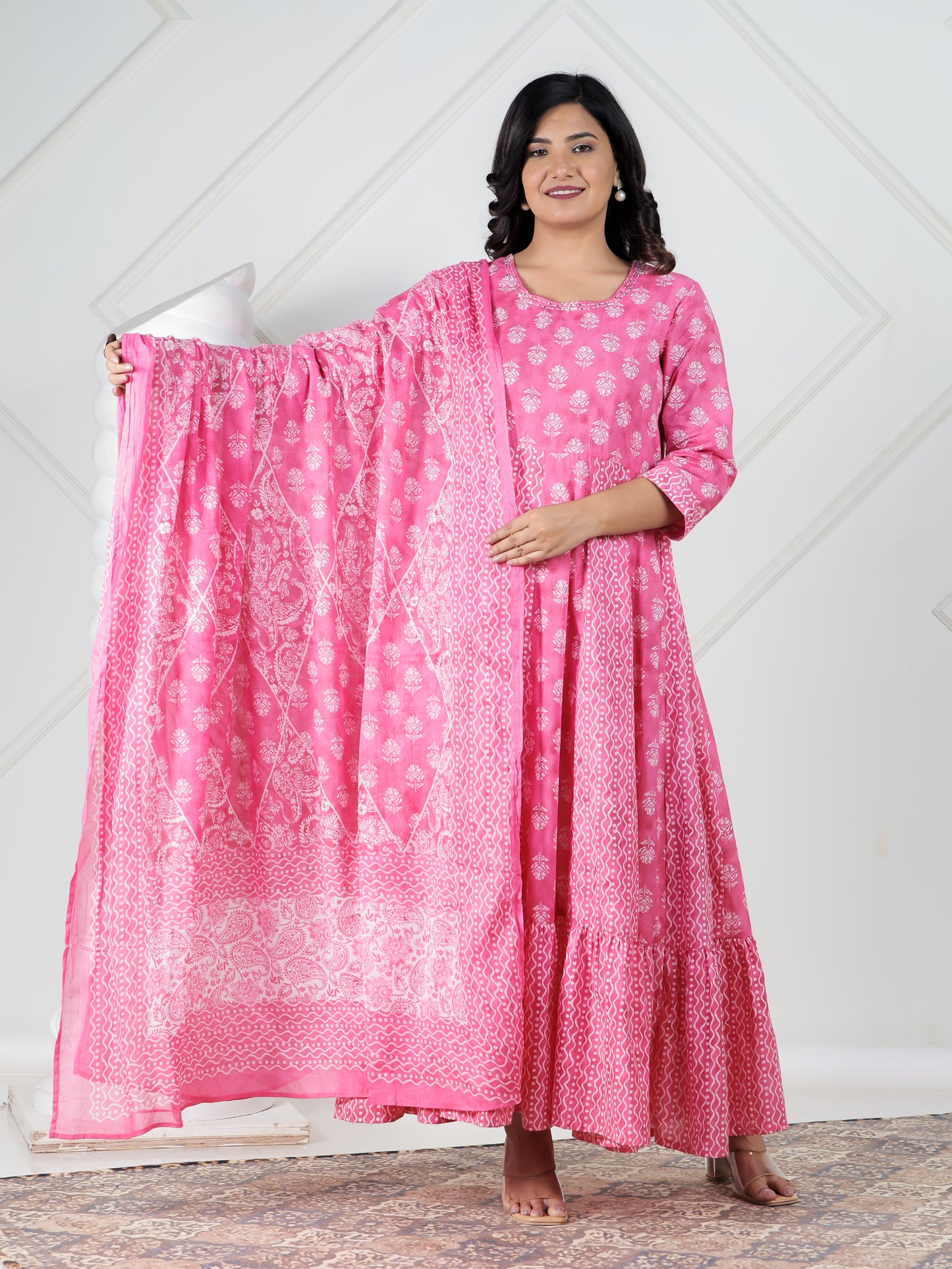 Cotton Voile Floral Pink Dupatta