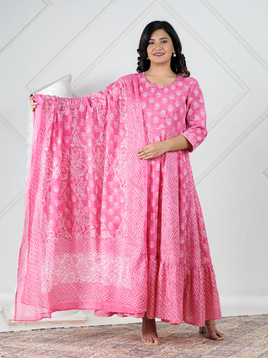 Cotton Voile Floral Pink Dupatta