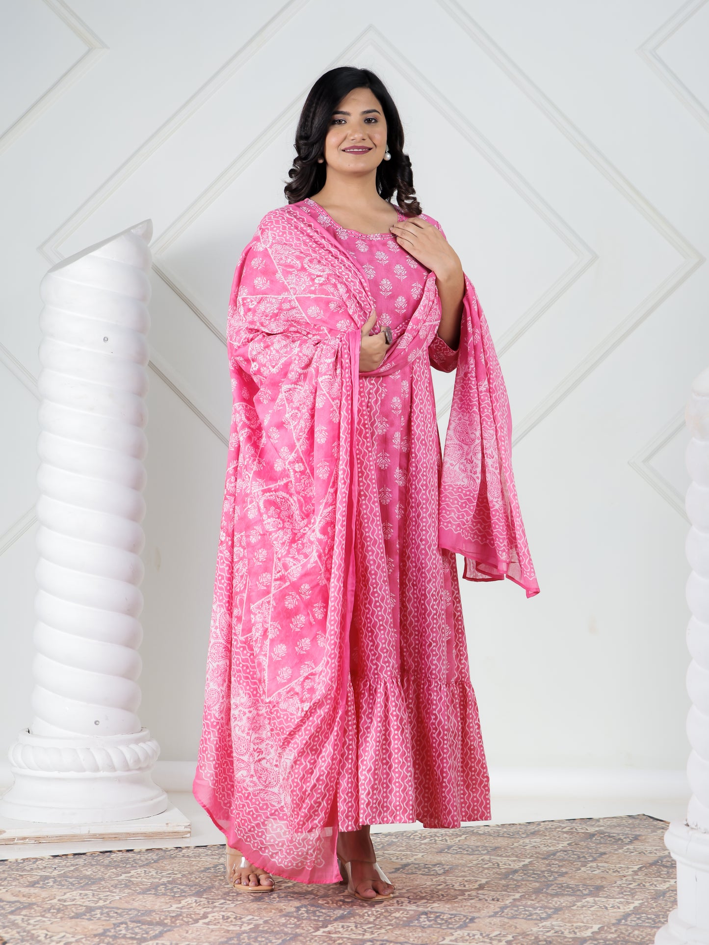 Cotton Voile Floral Pink Dupatta