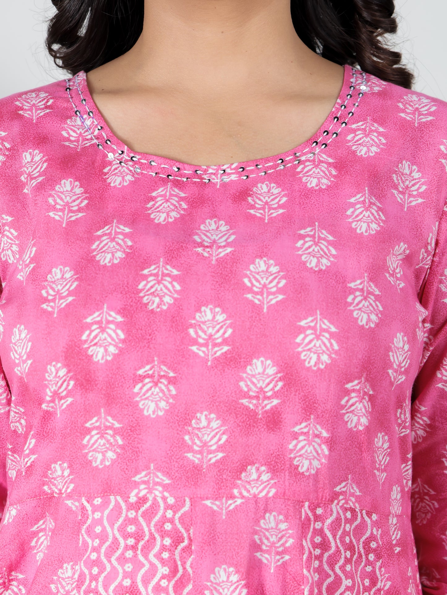 Embroidered Soft Cotton Floral Anarkali Pink Kurta