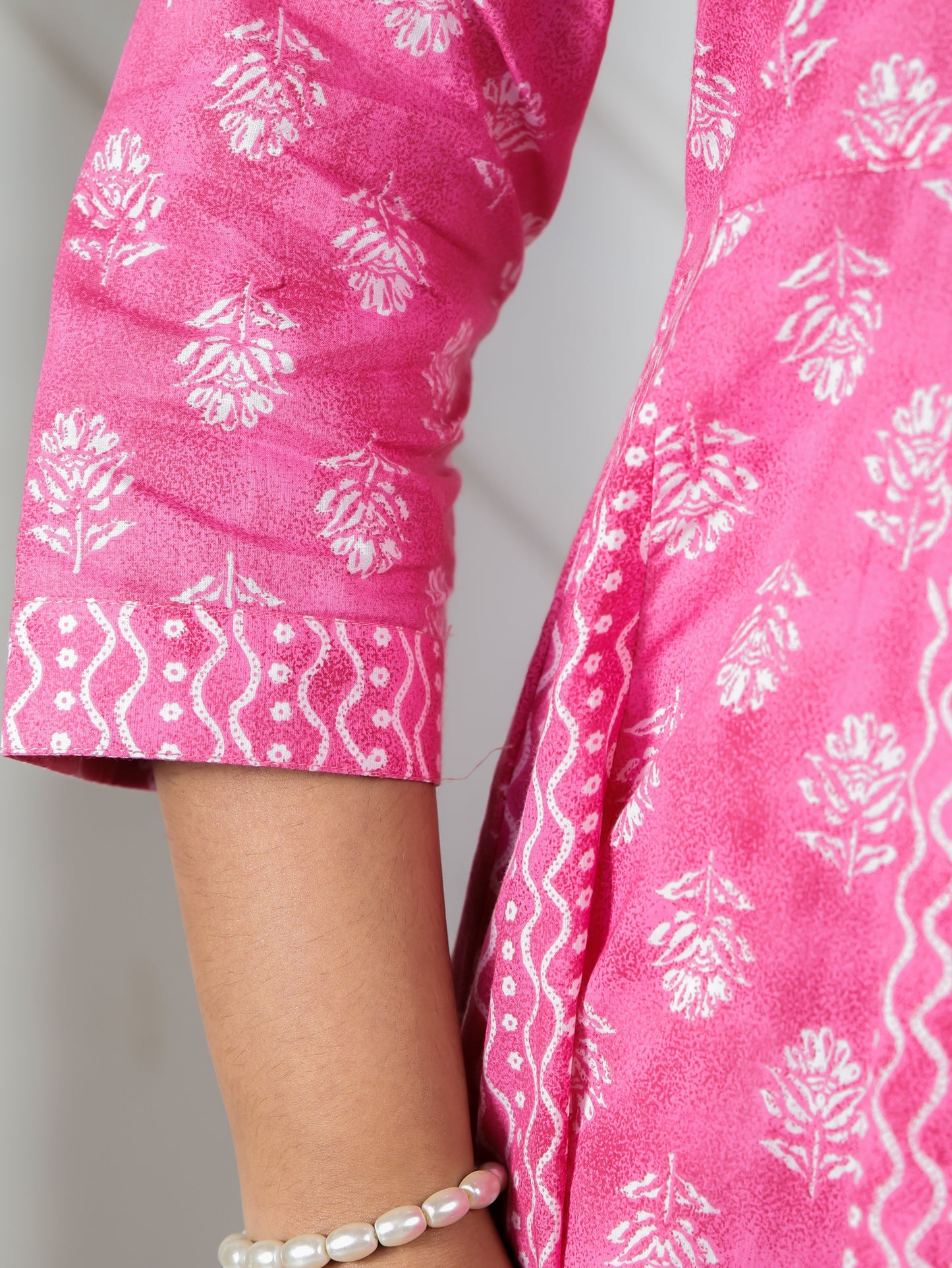 Embroidered Soft Cotton Floral Anarkali Pink Kurta