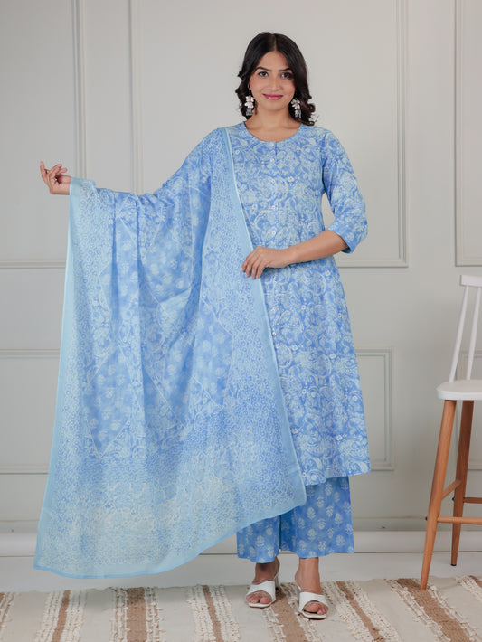 Cotton Voile Paisley Blue Dupatta