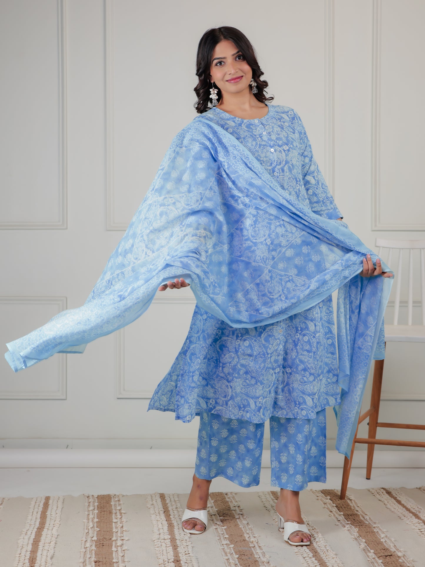 Cotton Voile Paisley Blue Dupatta