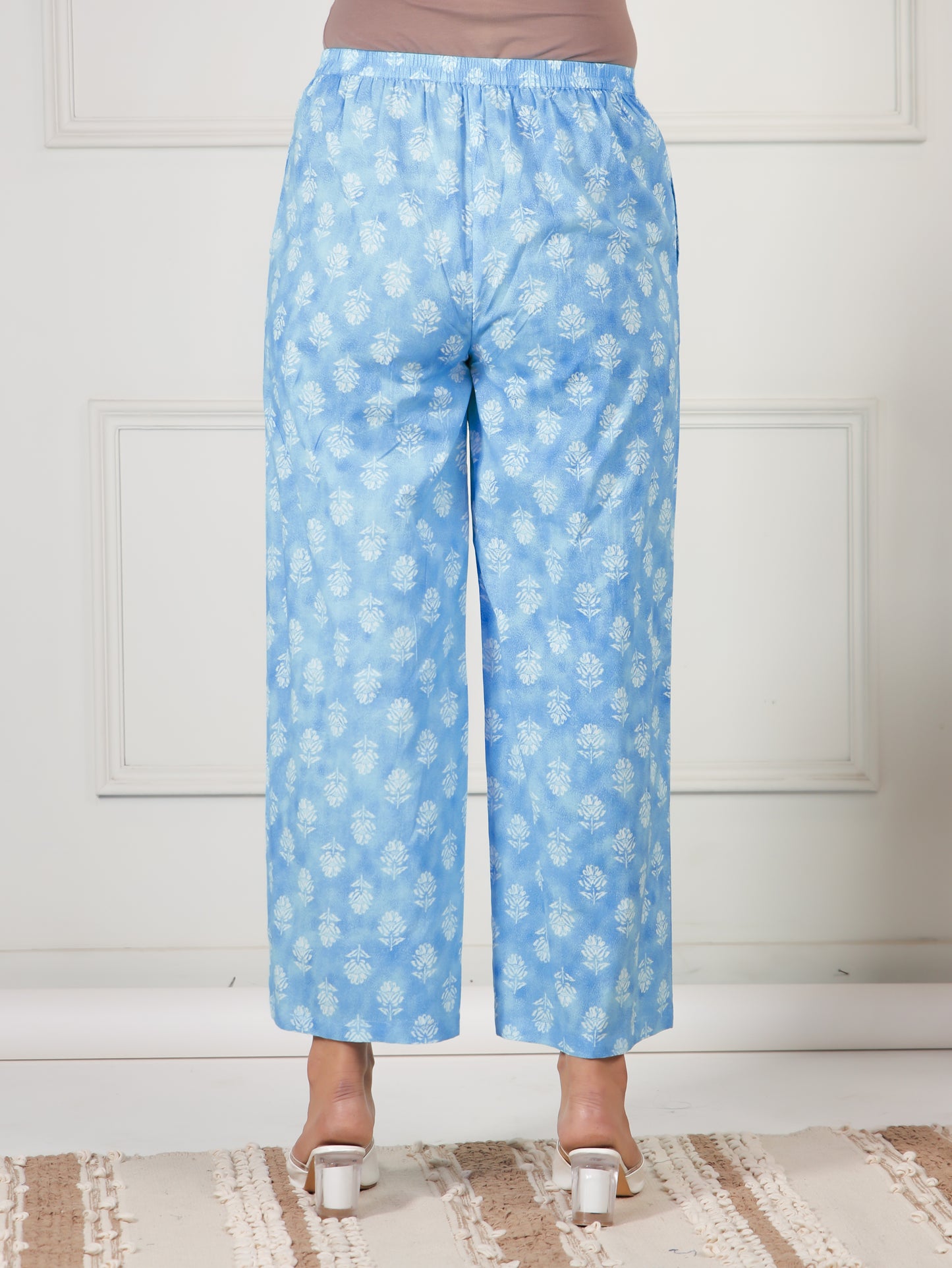 Soft Cotton Paisley A-line Blue Kurta