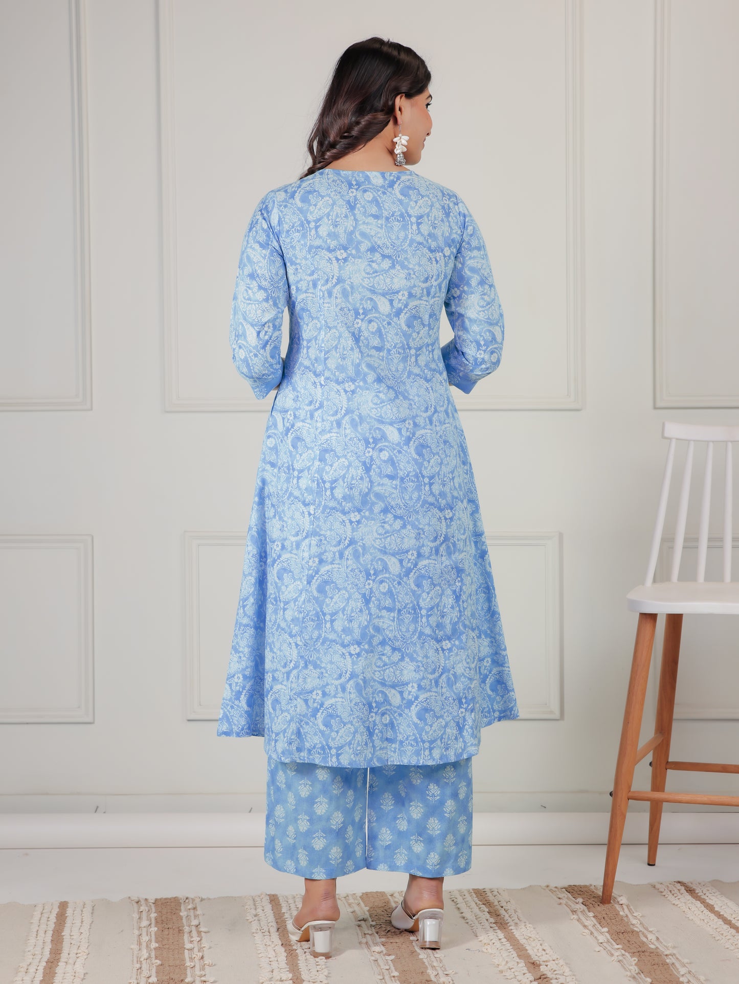 Soft Cotton Paisley A-line Blue Kurta