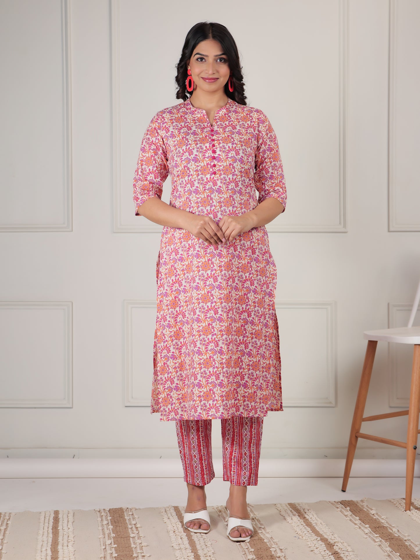 Soft Cotton Floral Straight Multicolor Kurta