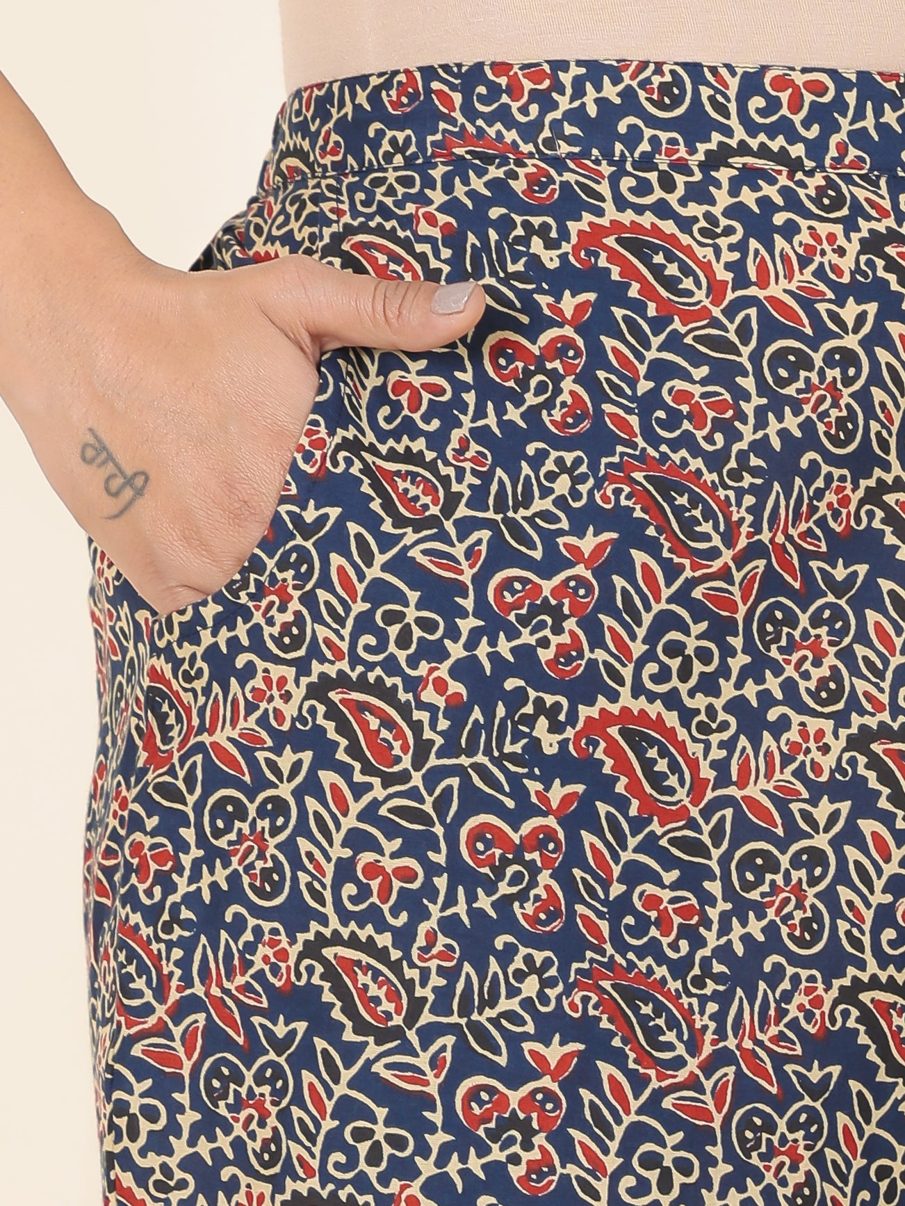 Soft Cotton Floral Blue Straight Trousers