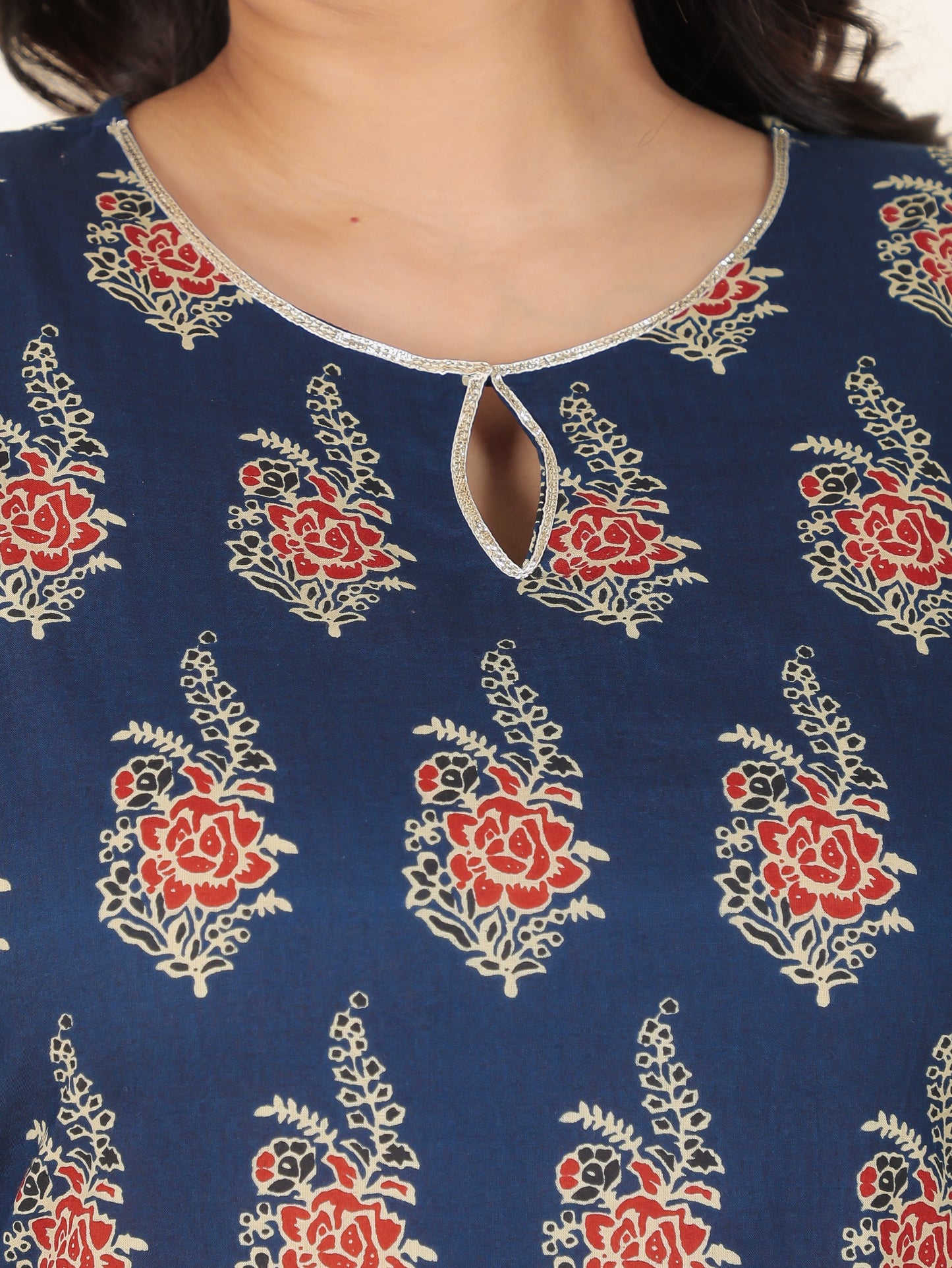Soft Cotton Floral Straight Blue Kurta