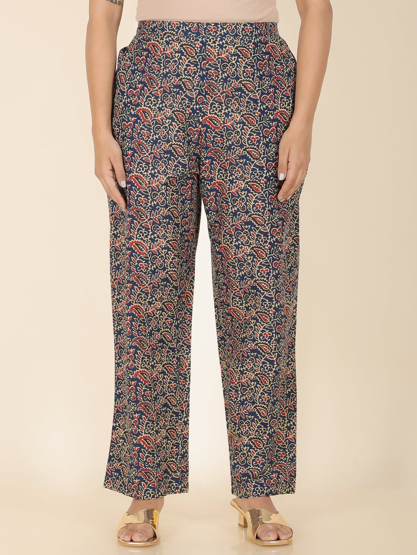 Soft Cotton Floral Straight Blue Kurta