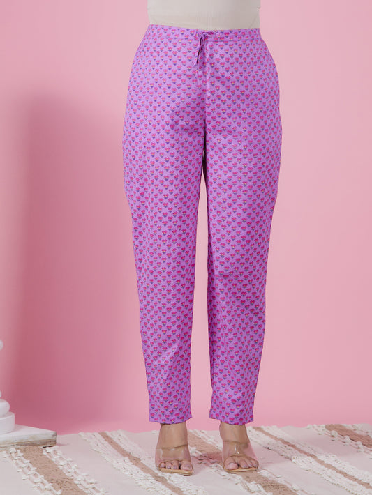 Soft Cotton Floral Purple Tapered Trousers
