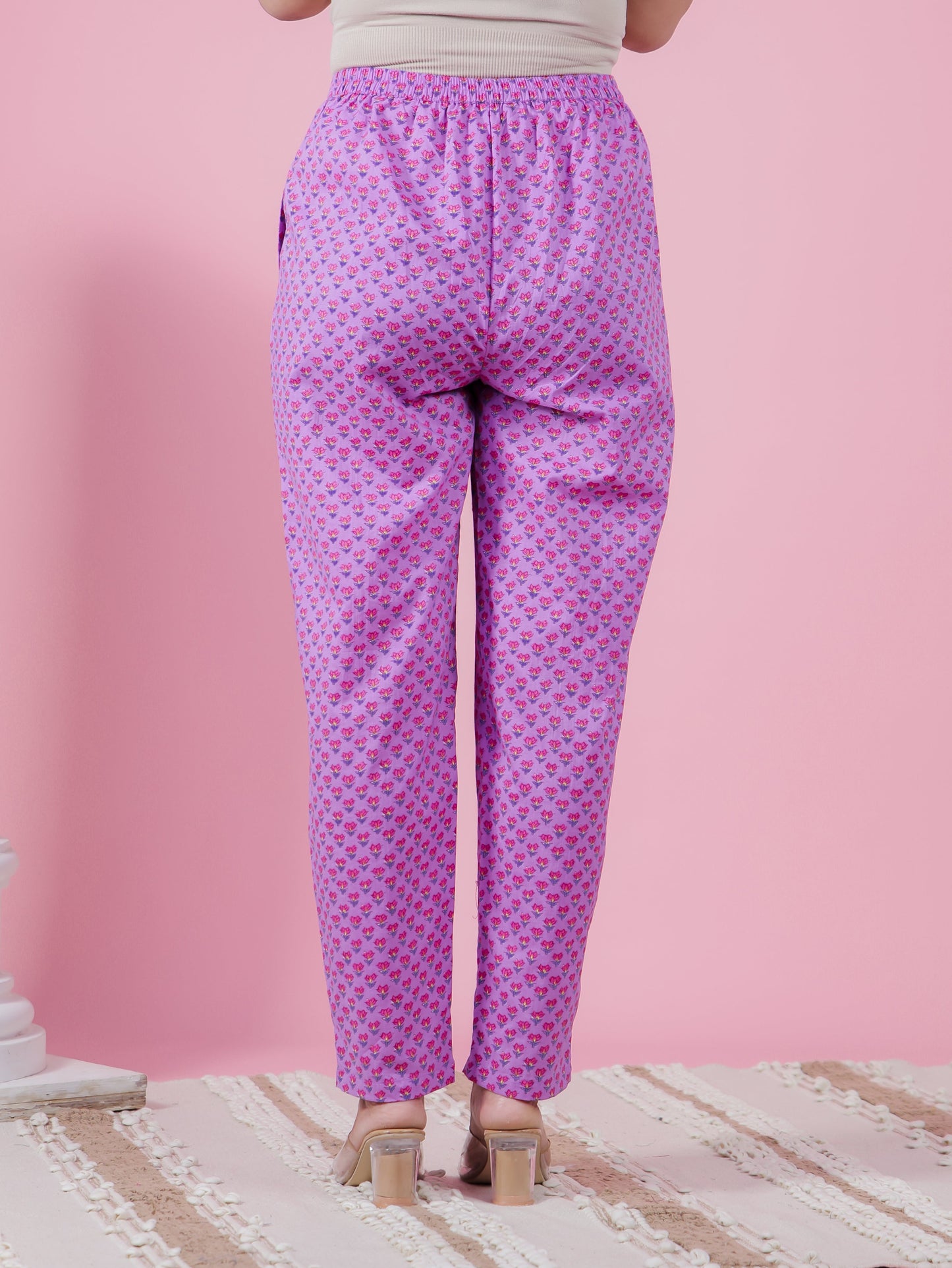 Soft Cotton Floral Purple Tapered Trousers