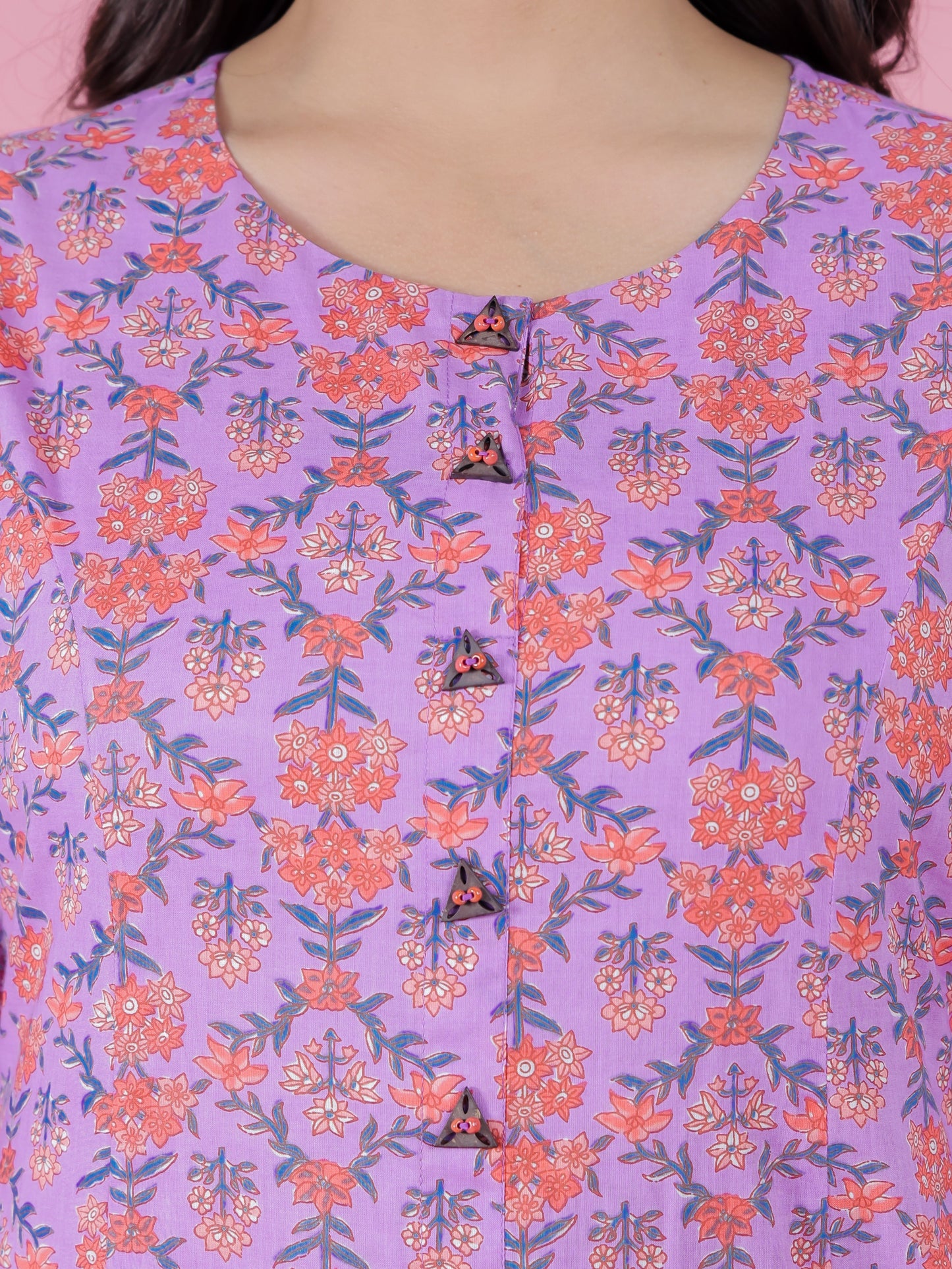 Soft Cotton Floral A-line Purple Kurta