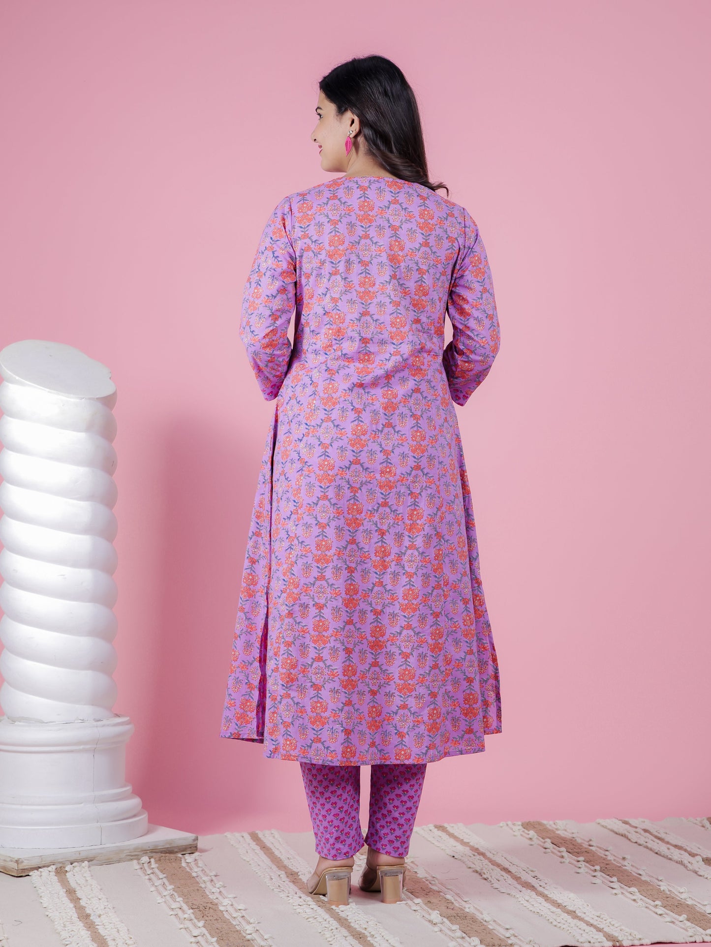 Soft Cotton Floral A-line Purple Kurta