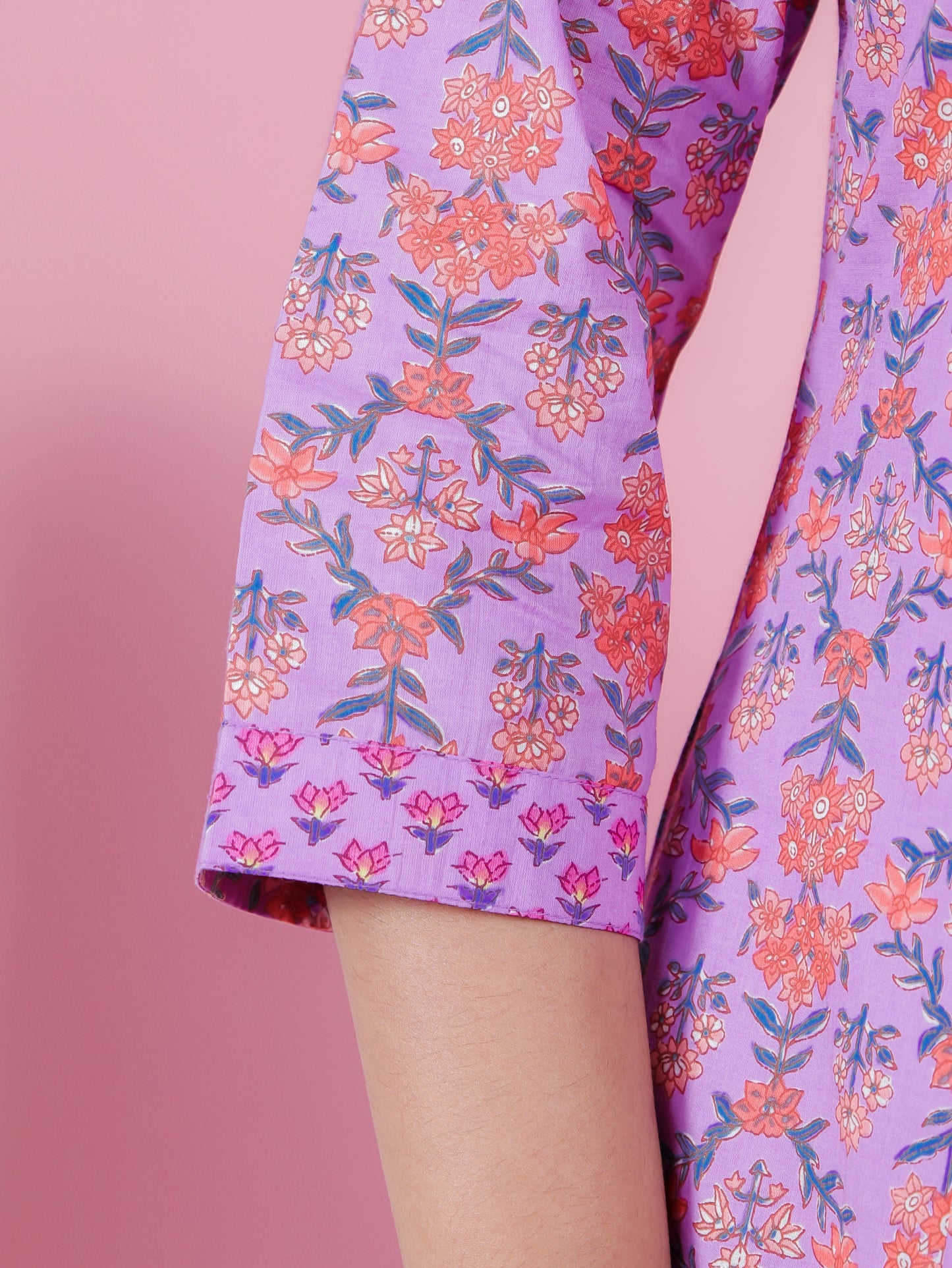 Soft Cotton Floral A-line Purple Kurta