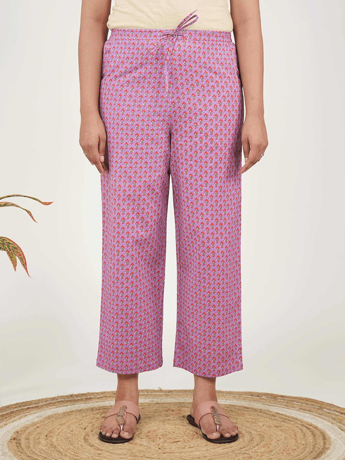 Soft Cotton Butti Purple Straight Trousers