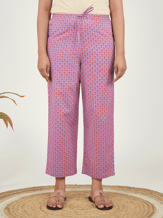 Soft Cotton Butti Purple Straight Trousers