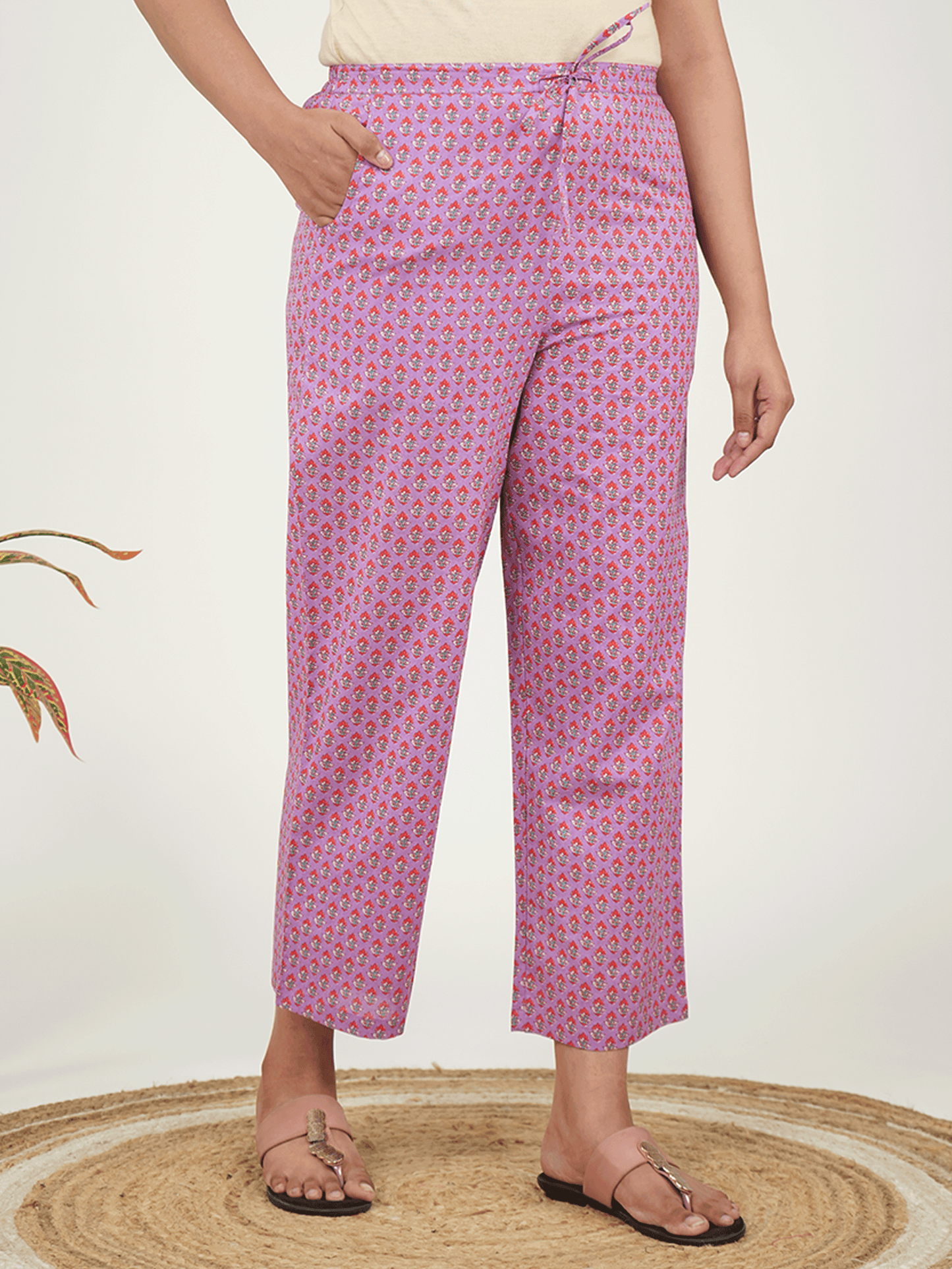 Soft Cotton Butti Purple Straight Trousers