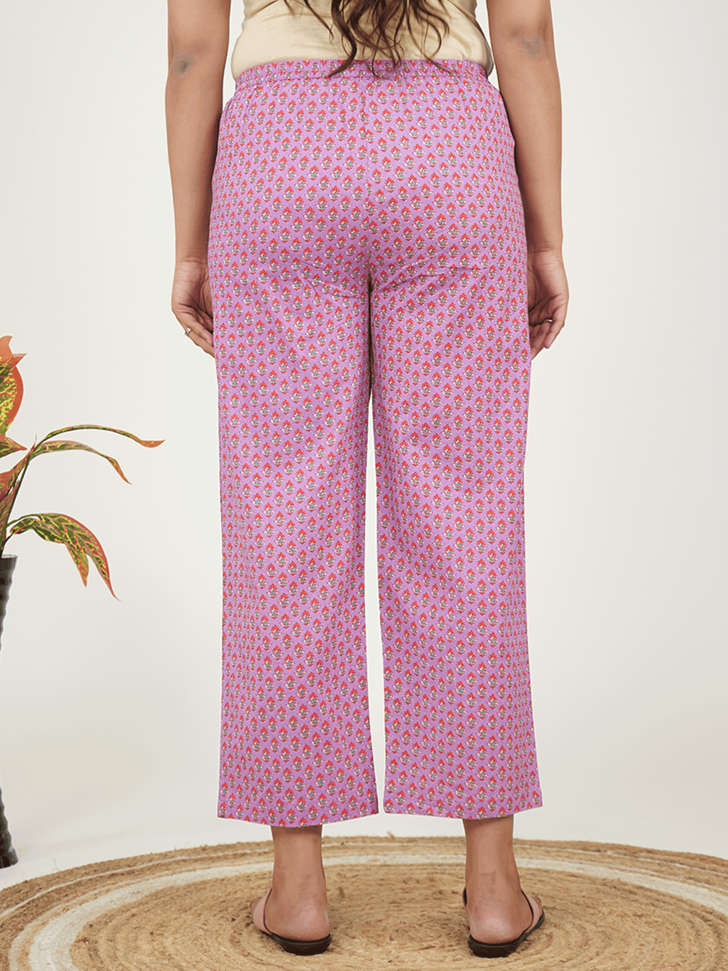 Soft Cotton Butti Purple Straight Trousers