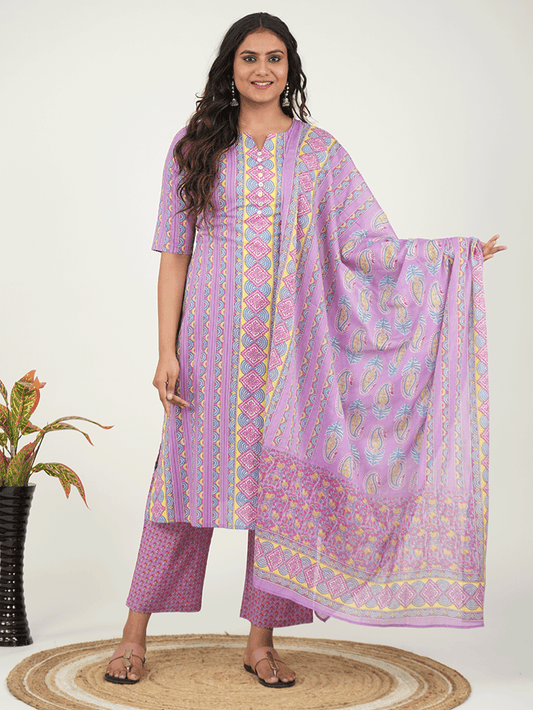 Cotton Voile Geometric Purple Dupatta