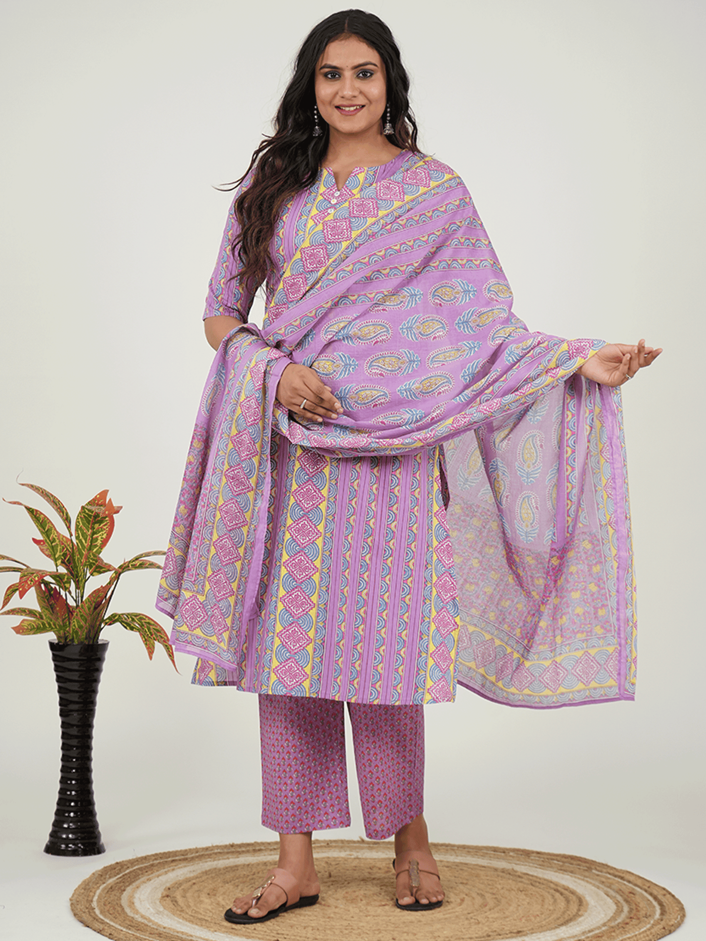 Cotton Voile Geometric Purple Dupatta