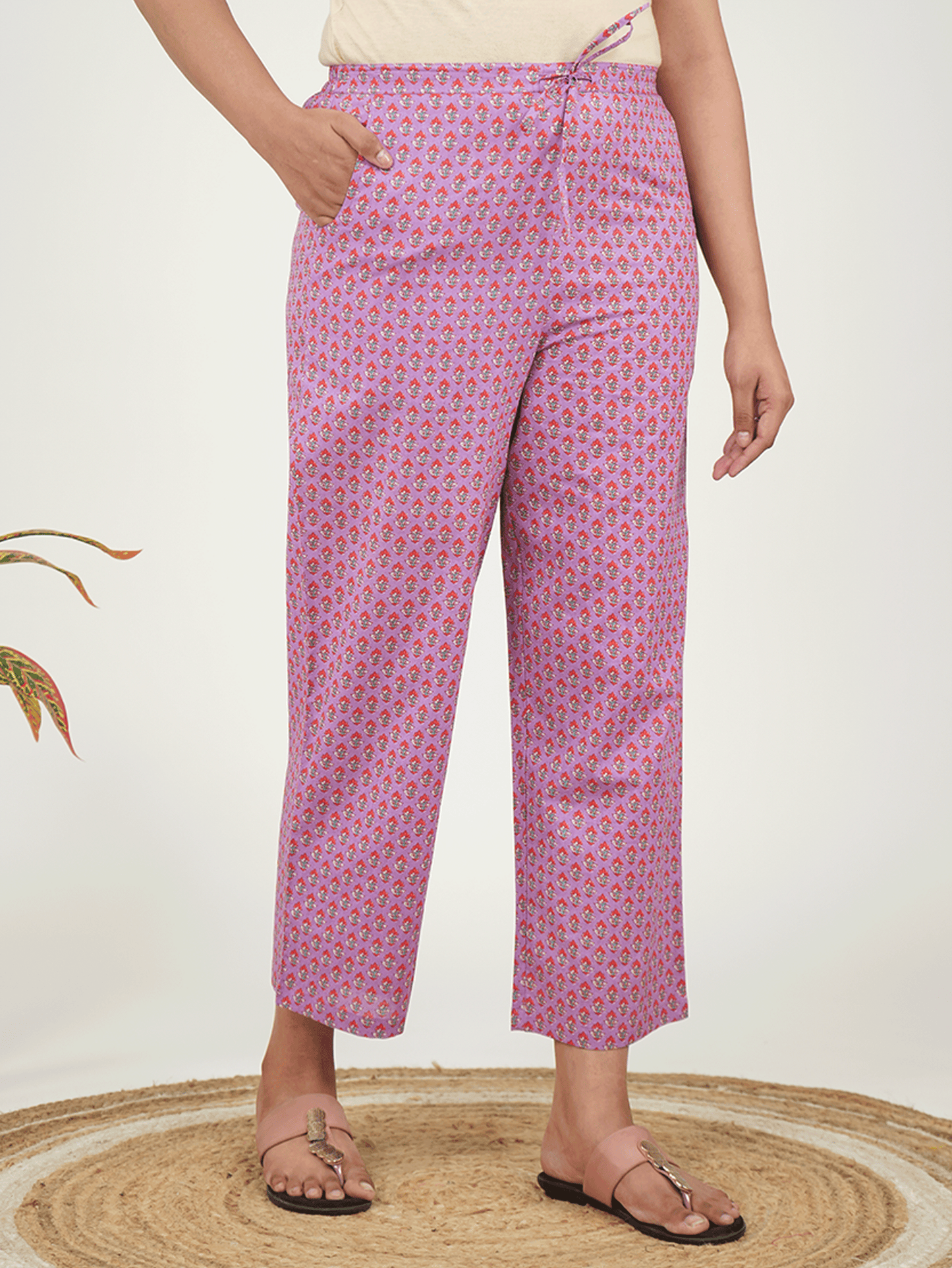 Soft Cotton Geometric A-line Purple Kurta
