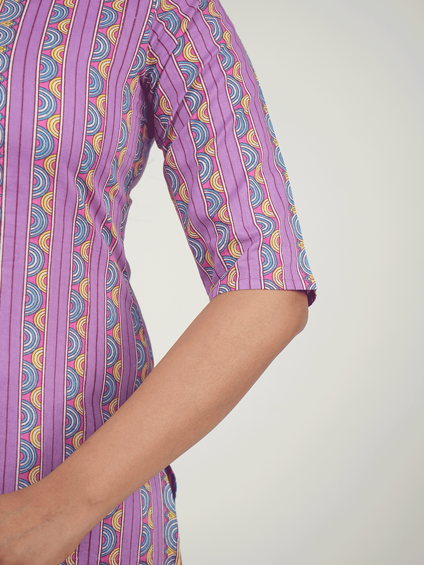 Soft Cotton Geometric A-line Purple Kurta