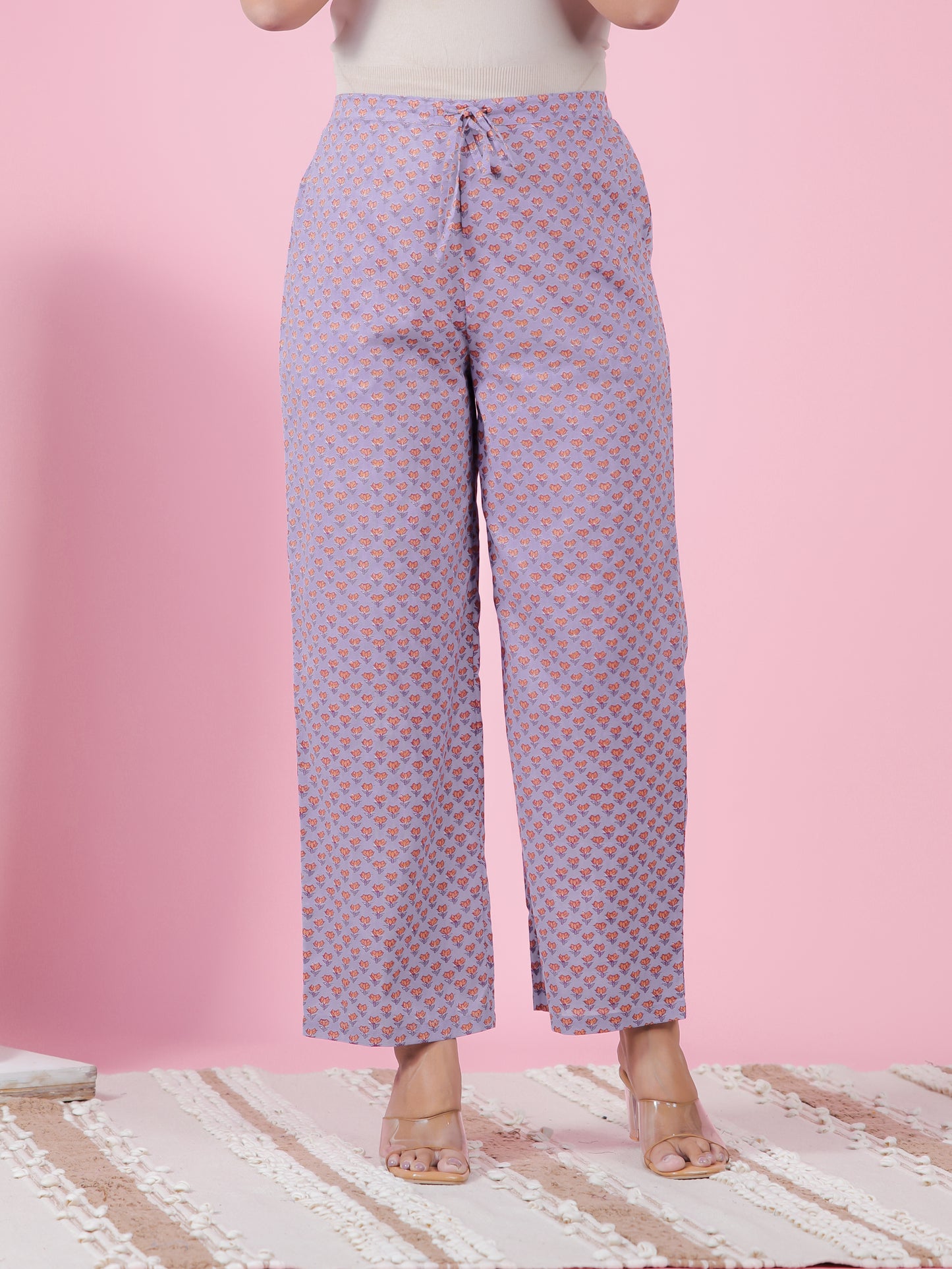Soft Cotton Butti Purple Straight Trousers