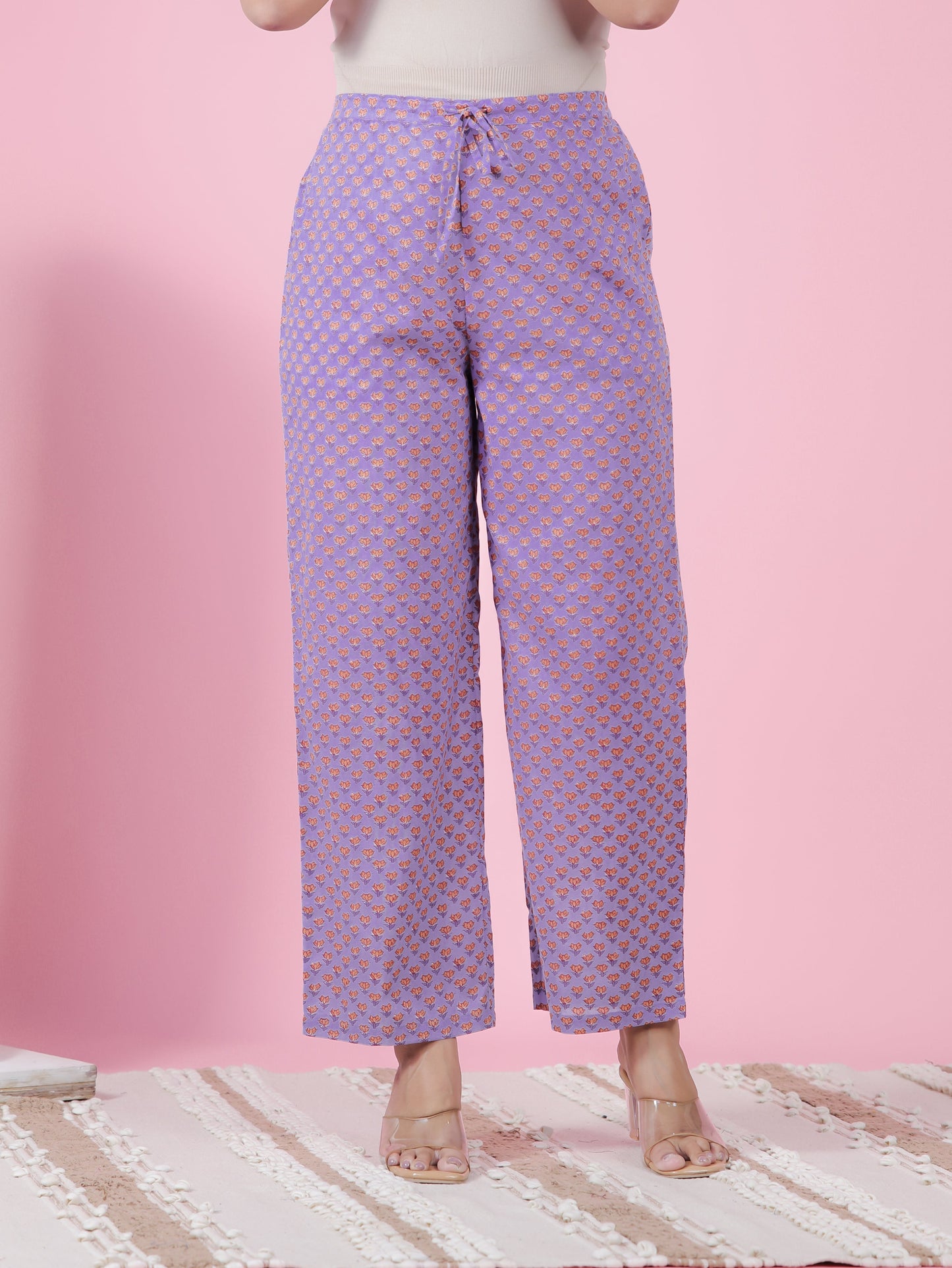 Soft Cotton Butti Purple Straight Trousers