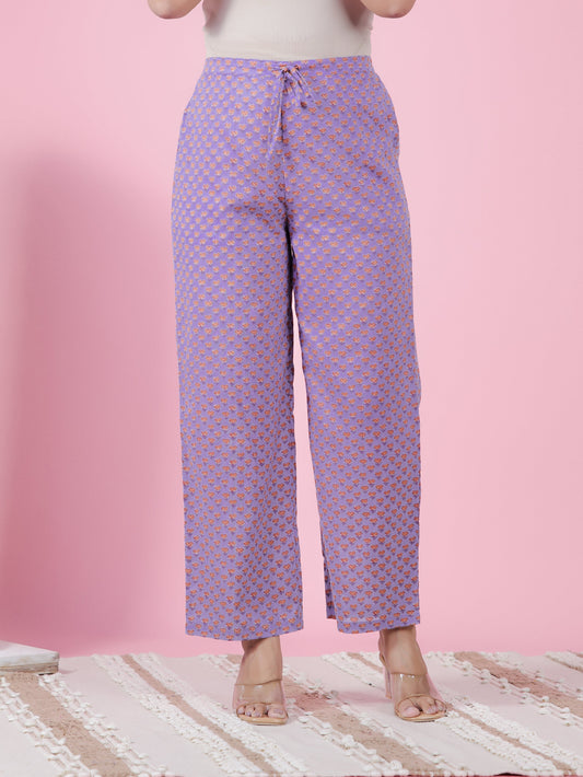 Soft Cotton Butti Purple Straight Trousers