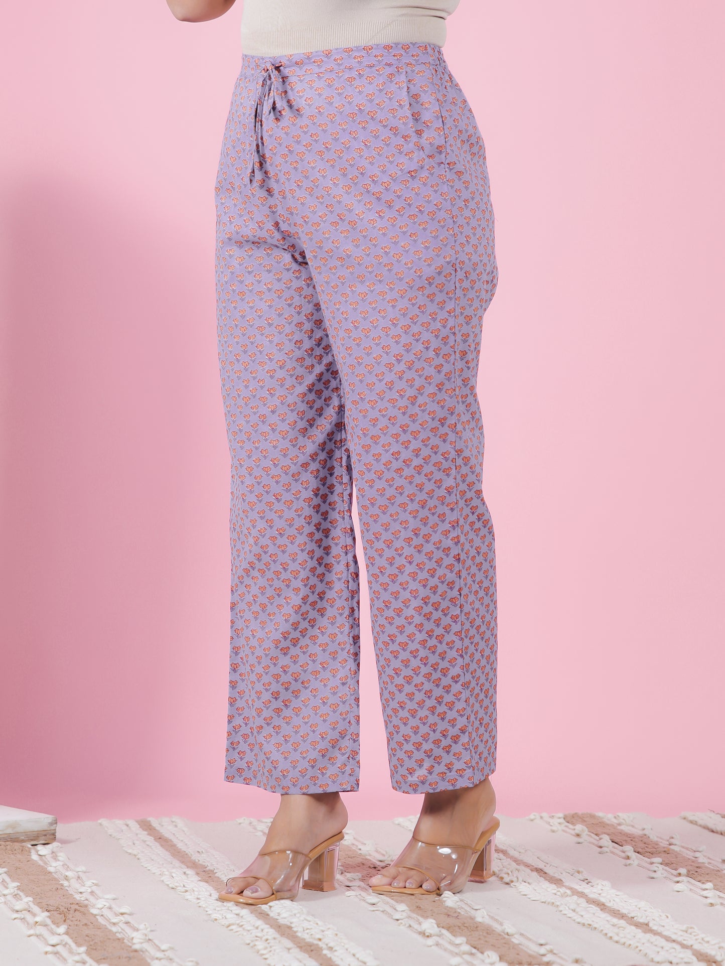 Soft Cotton Butti Purple Straight Trousers