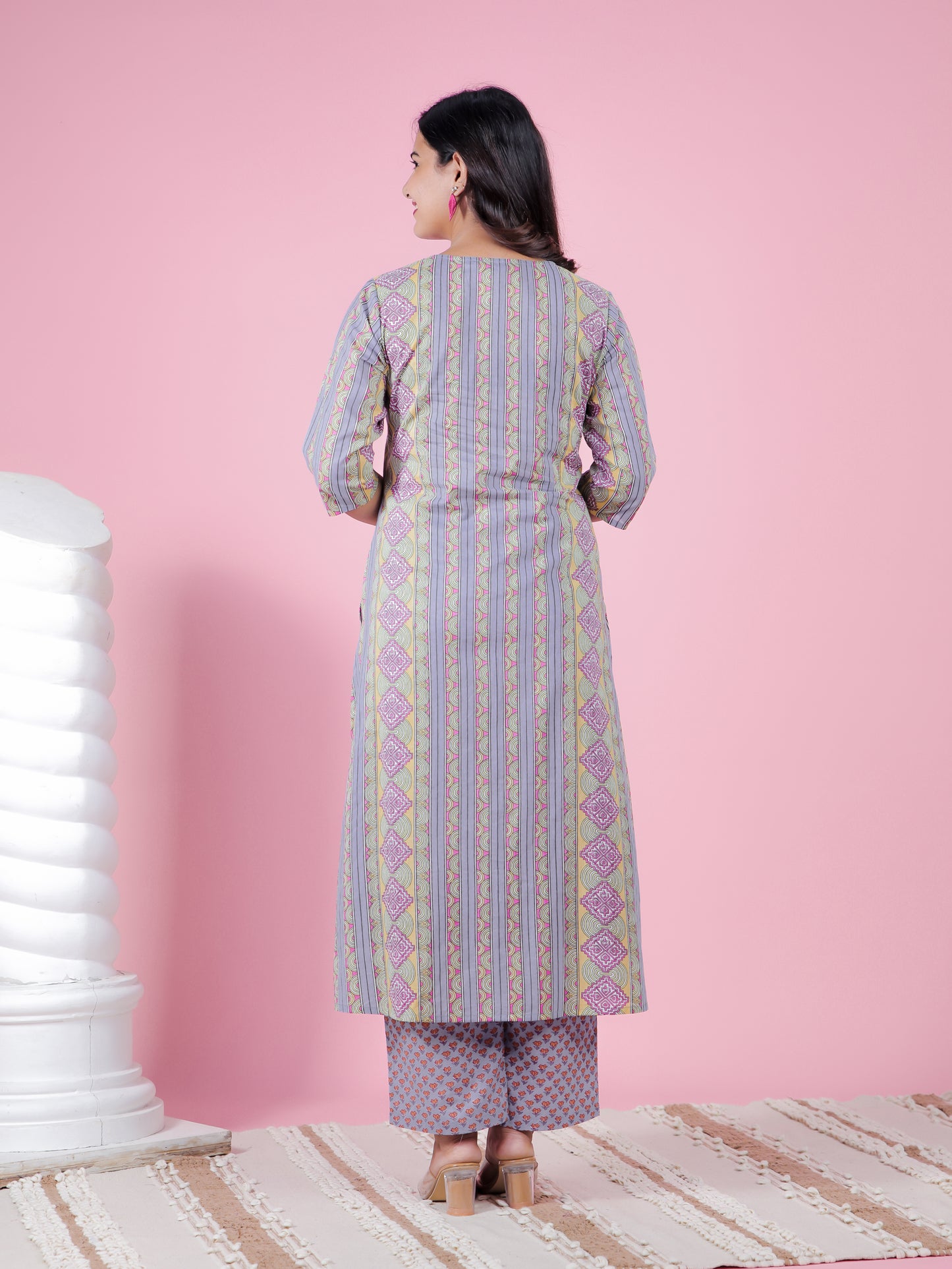 Soft Cotton Striped A-line Blue Kurta