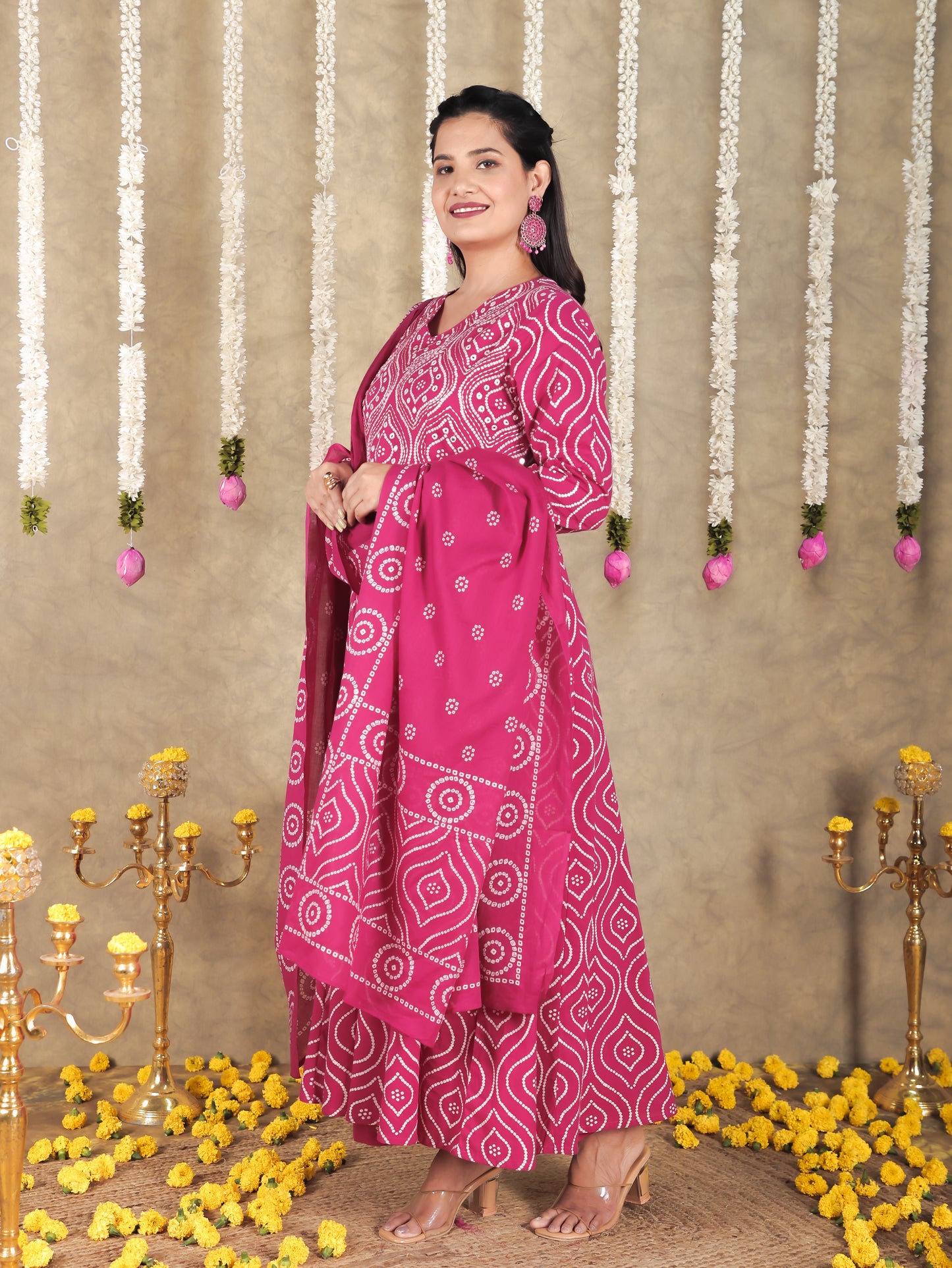 Cotton Voile Bandhani Pink Dupatta