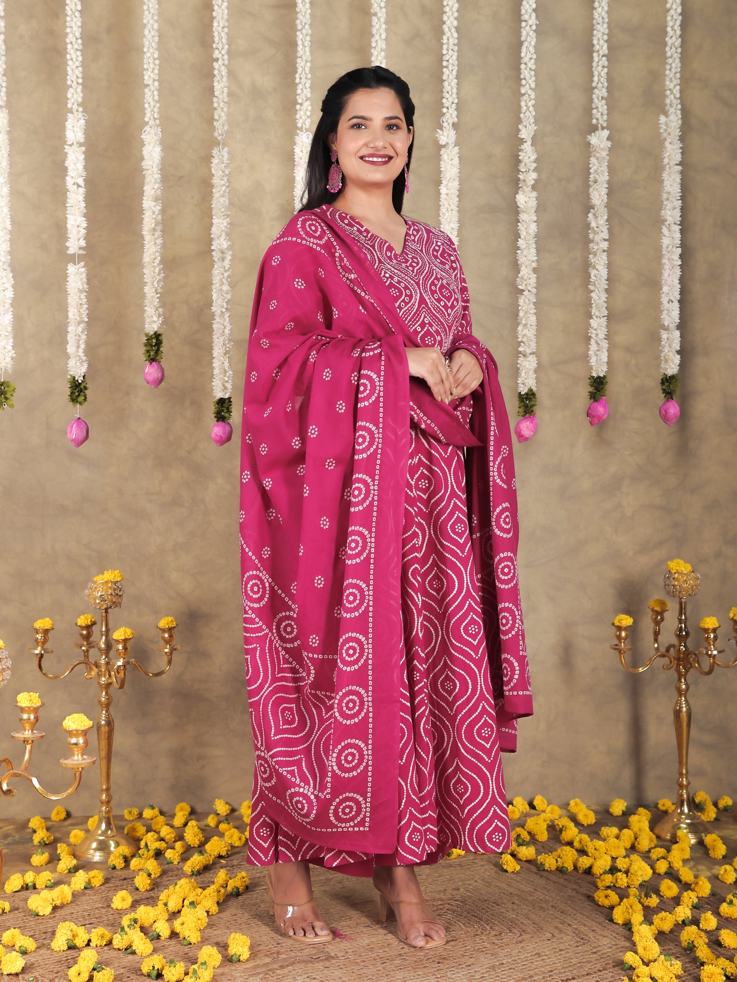 Cotton Voile Bandhani Pink Dupatta