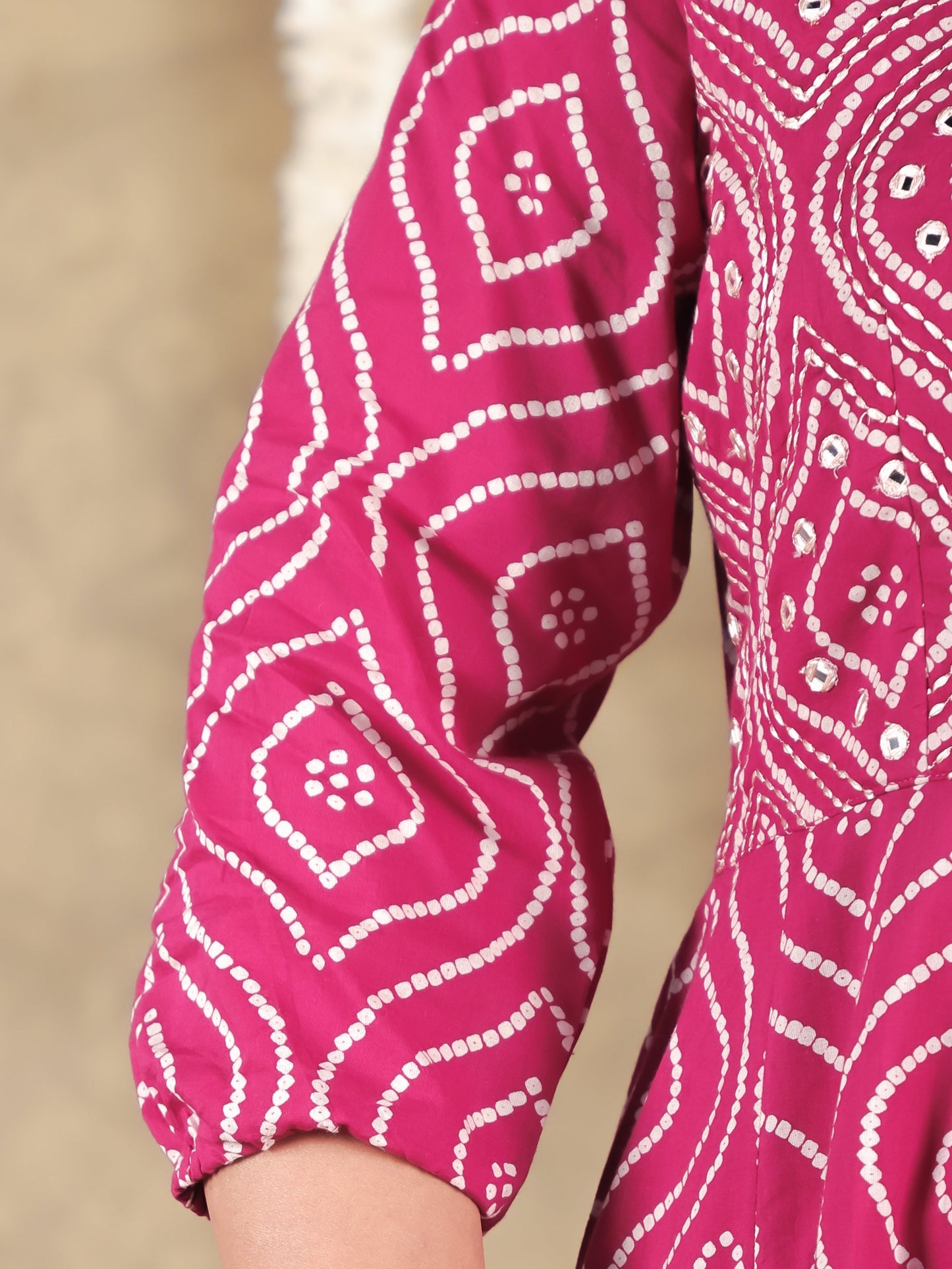 Embroidered Soft Cotton Bandhani Angrakha Pink Kurta