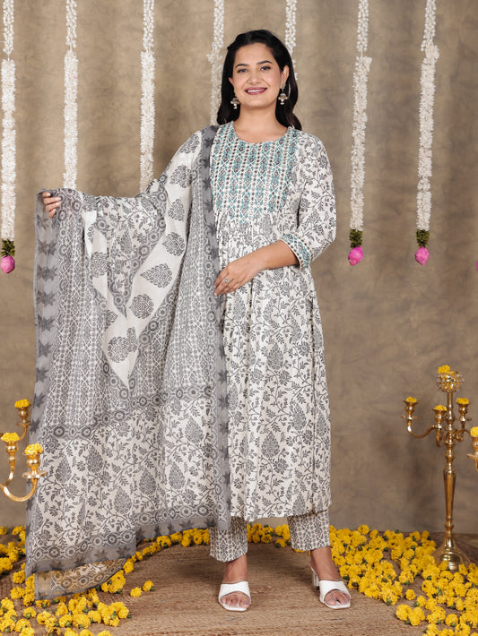 Cotton Voile Floral Off White Dupatta