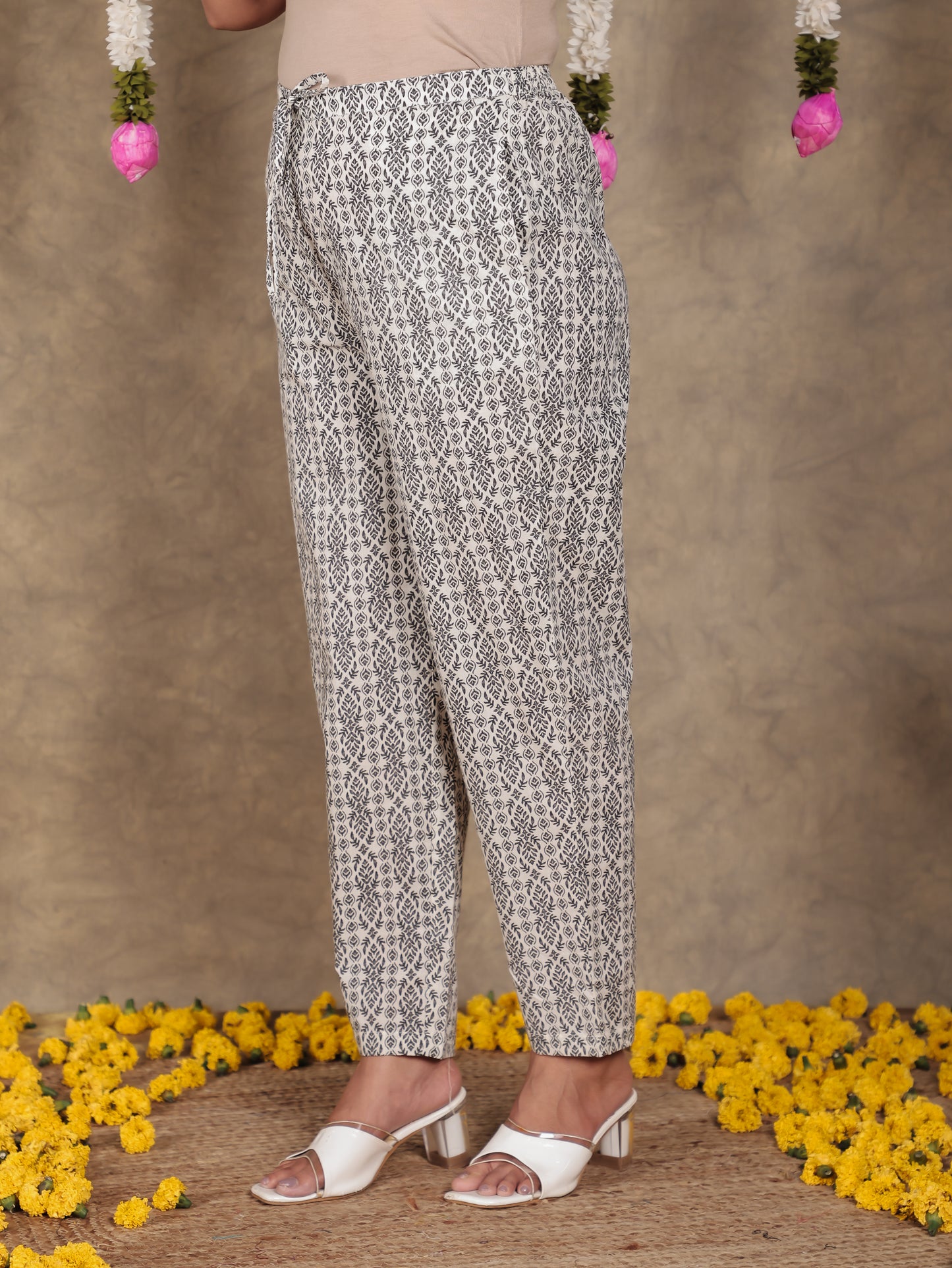 Embroidered Soft Cotton Floral A-line Off White Kurta