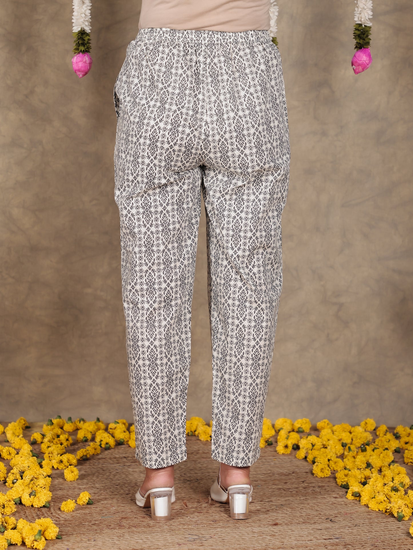 Embroidered Soft Cotton Floral A-line Off White Kurta
