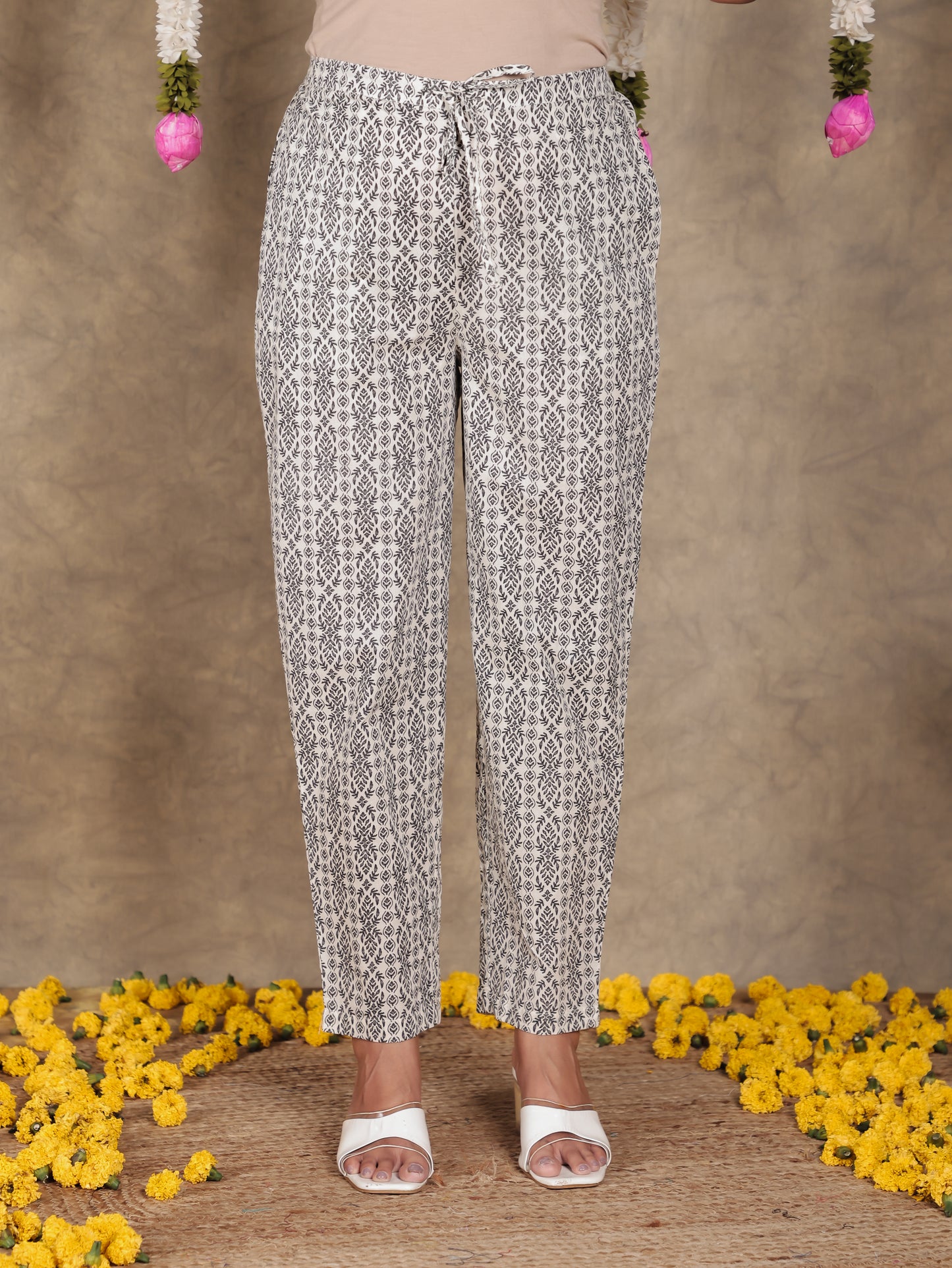 Embroidered Soft Cotton Floral A-line Off White Kurta