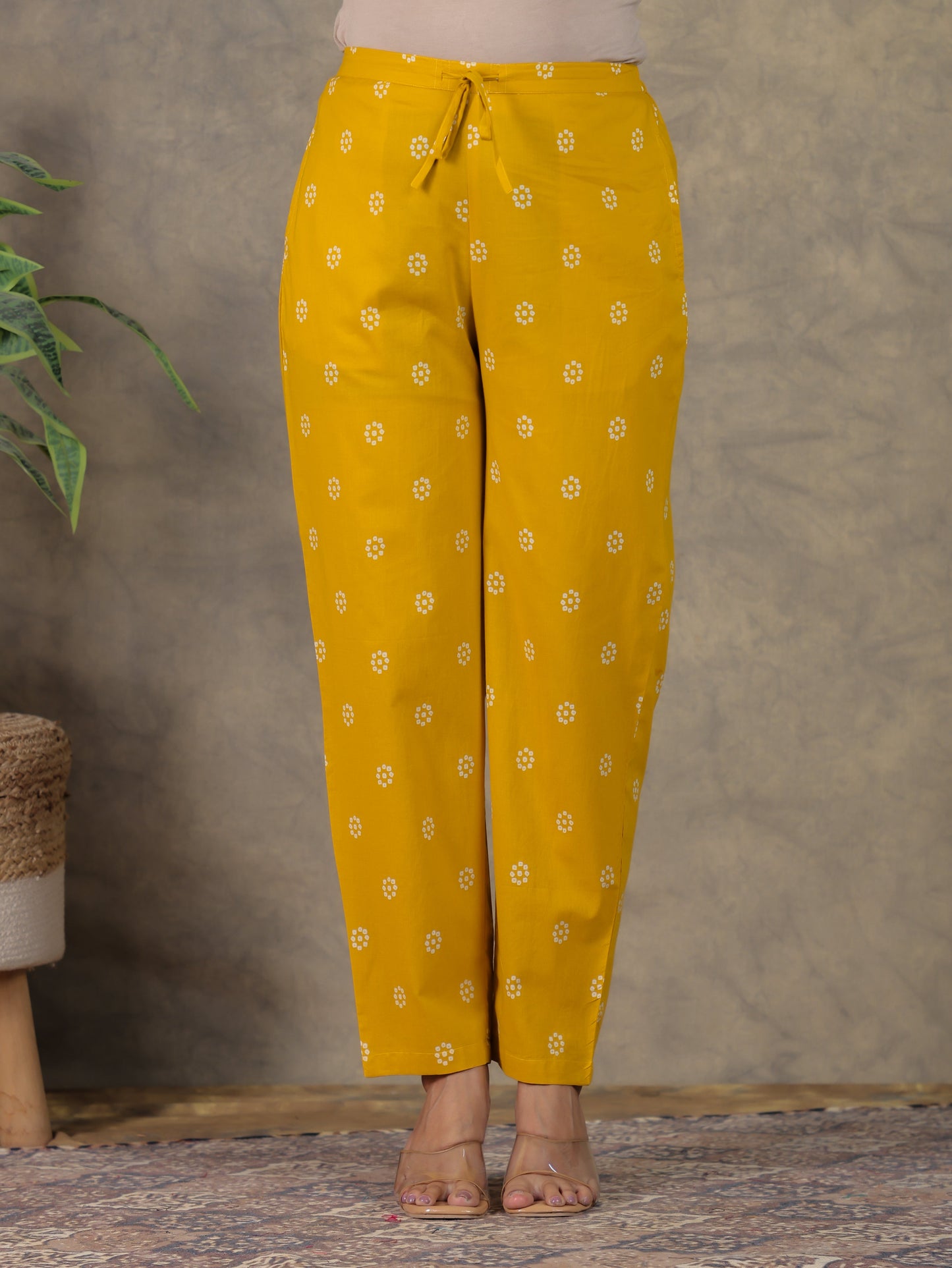Soft Cotton Bandhani Yellow Tapered Trousers