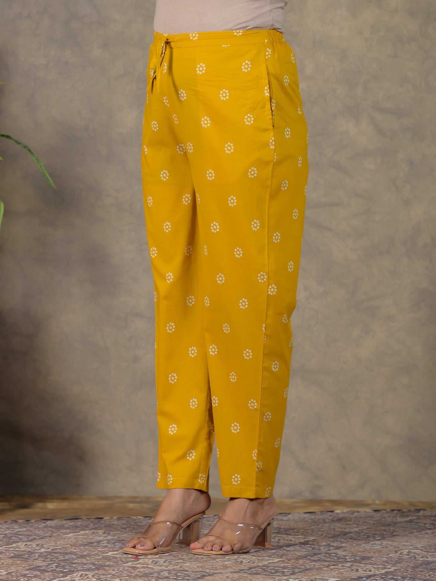 Soft Cotton Bandhani Yellow Tapered Trousers