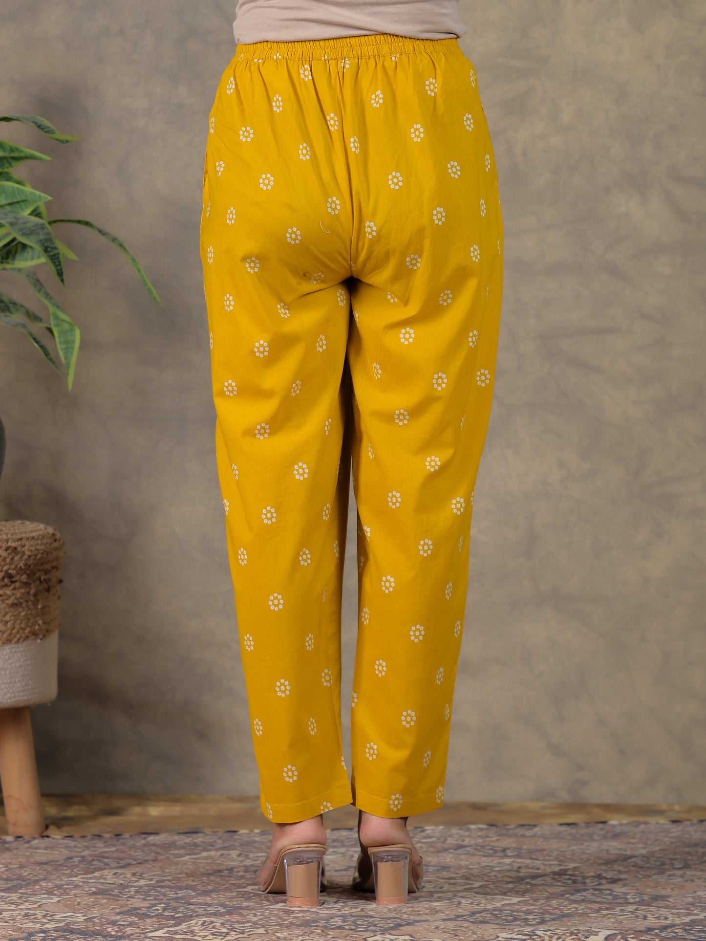 Soft Cotton Bandhani Yellow Tapered Trousers