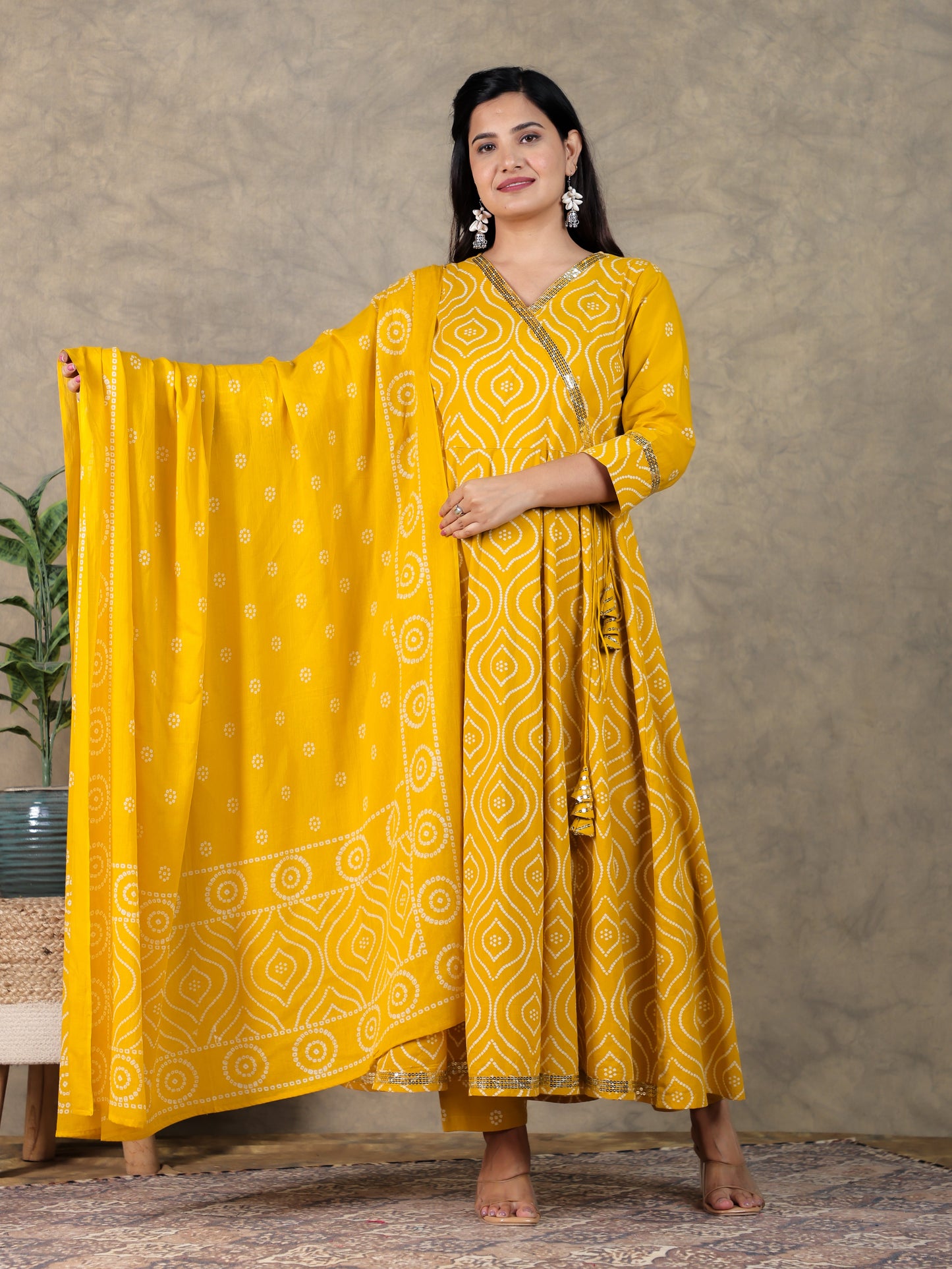 Cotton Voile Bandhani Yellow Dupatta