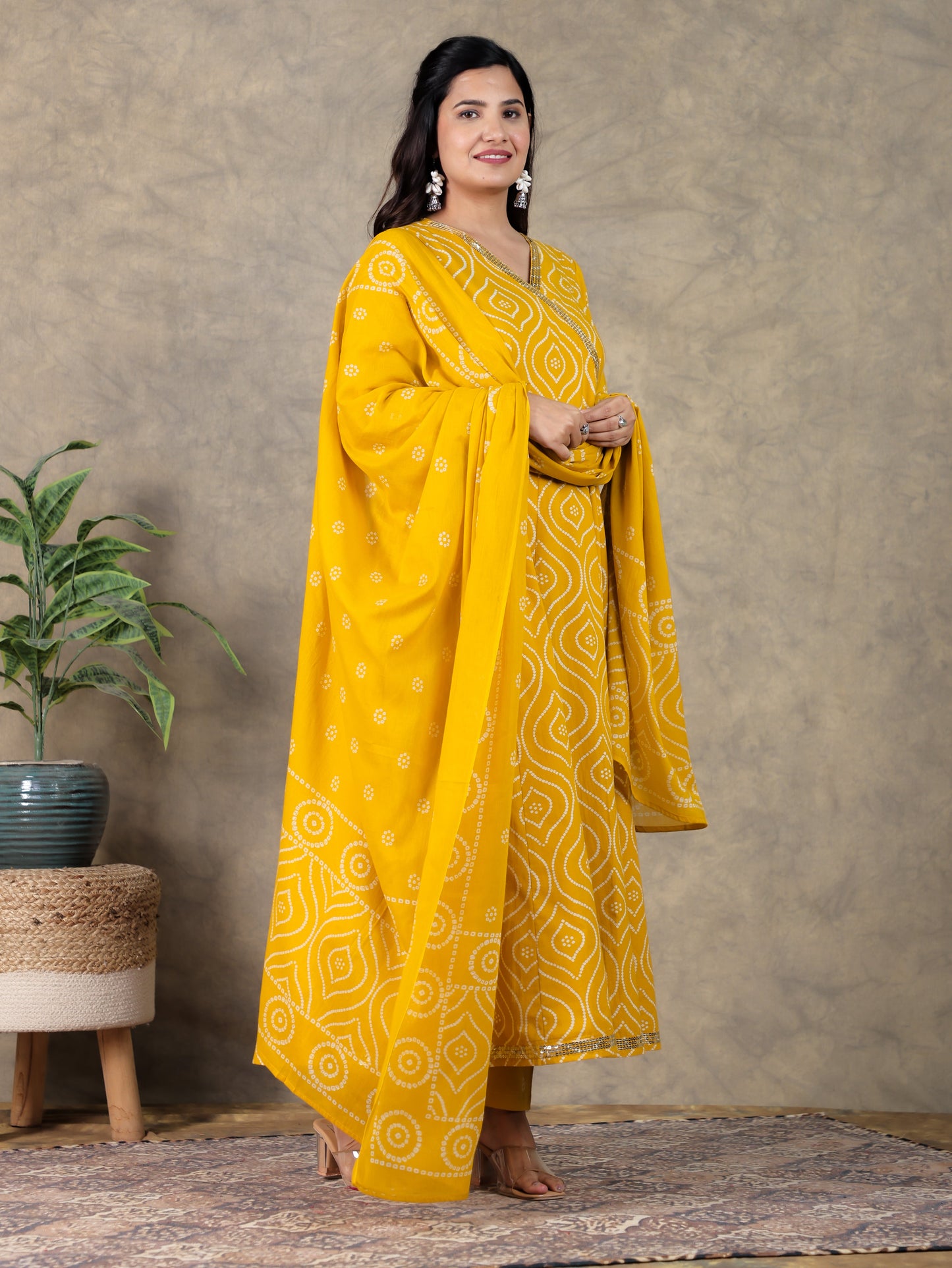 Cotton Voile Bandhani Yellow Dupatta