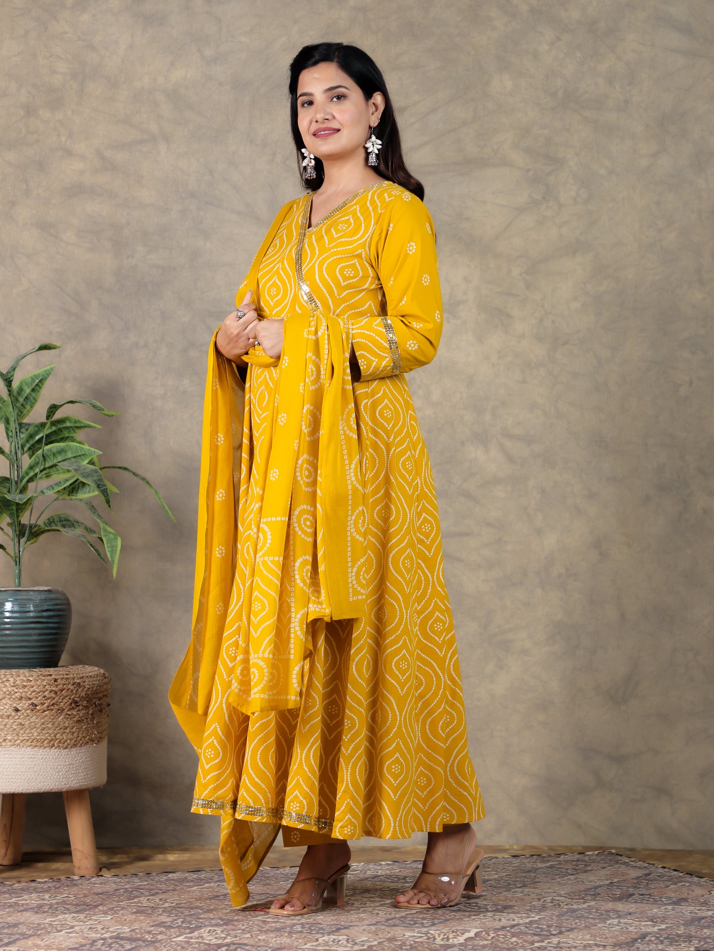 Cotton Voile Bandhani Yellow Dupatta
